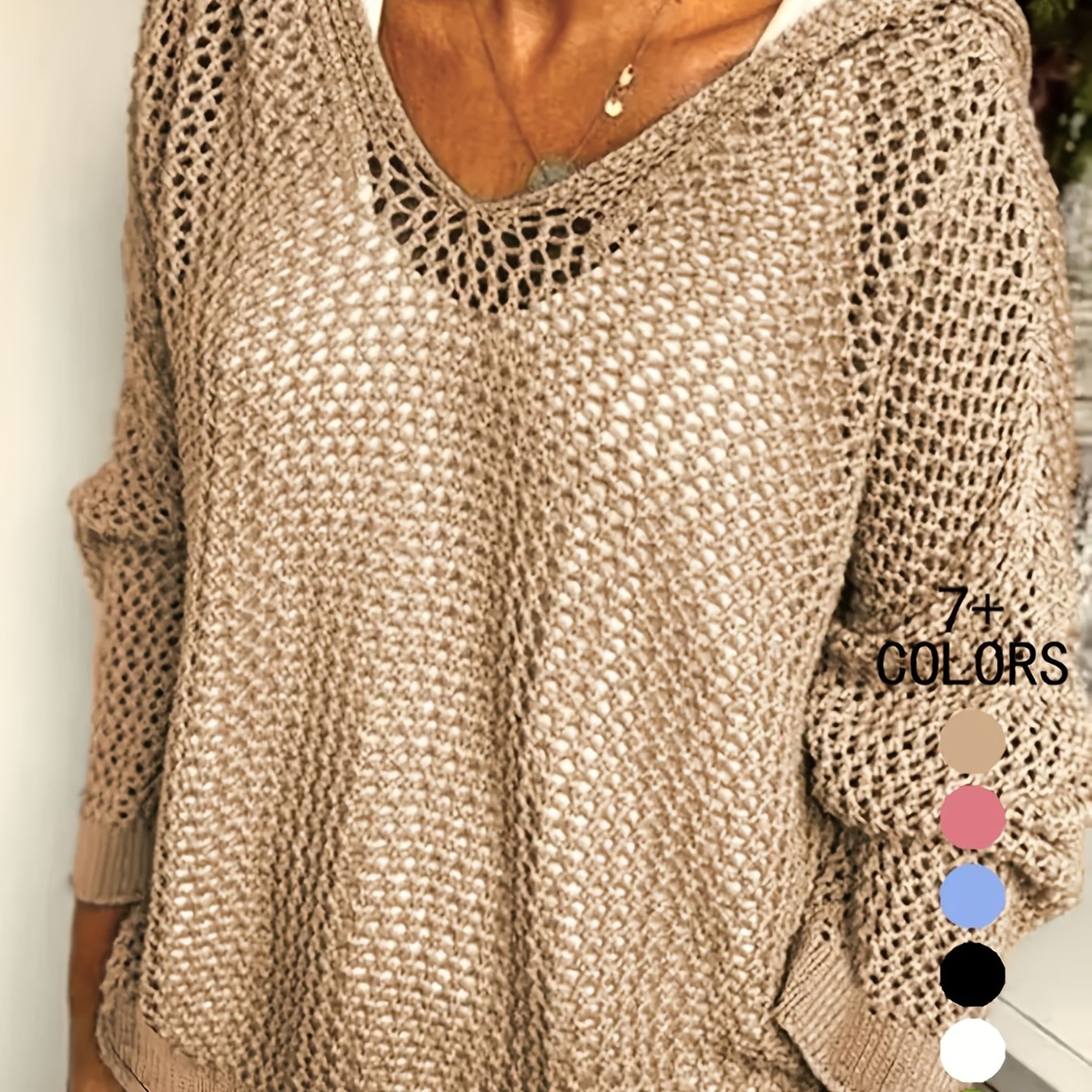Women's Lightweight Hooded Sweater - Semi-Sheer V-Neck Openwork Design, Loose Fit Cover-Up, Casual Long Sleeve All-Season Layering Top, Summer Wardrobe Essential