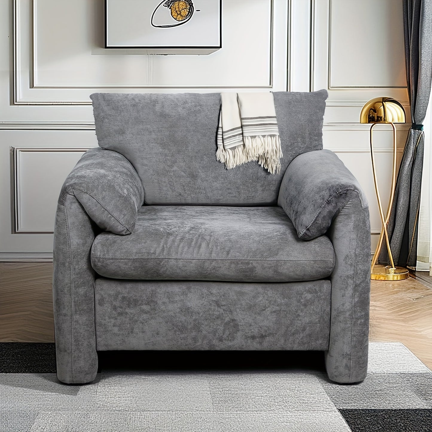 Set Of 2 - Chenille Oversized Armchair, Modern Upholstered Armchair - Modern Accent Chair & Leisure Single Sofa Chair for Living Room, Bedroom, Guest Room Or Balcony, White, Green, Grey