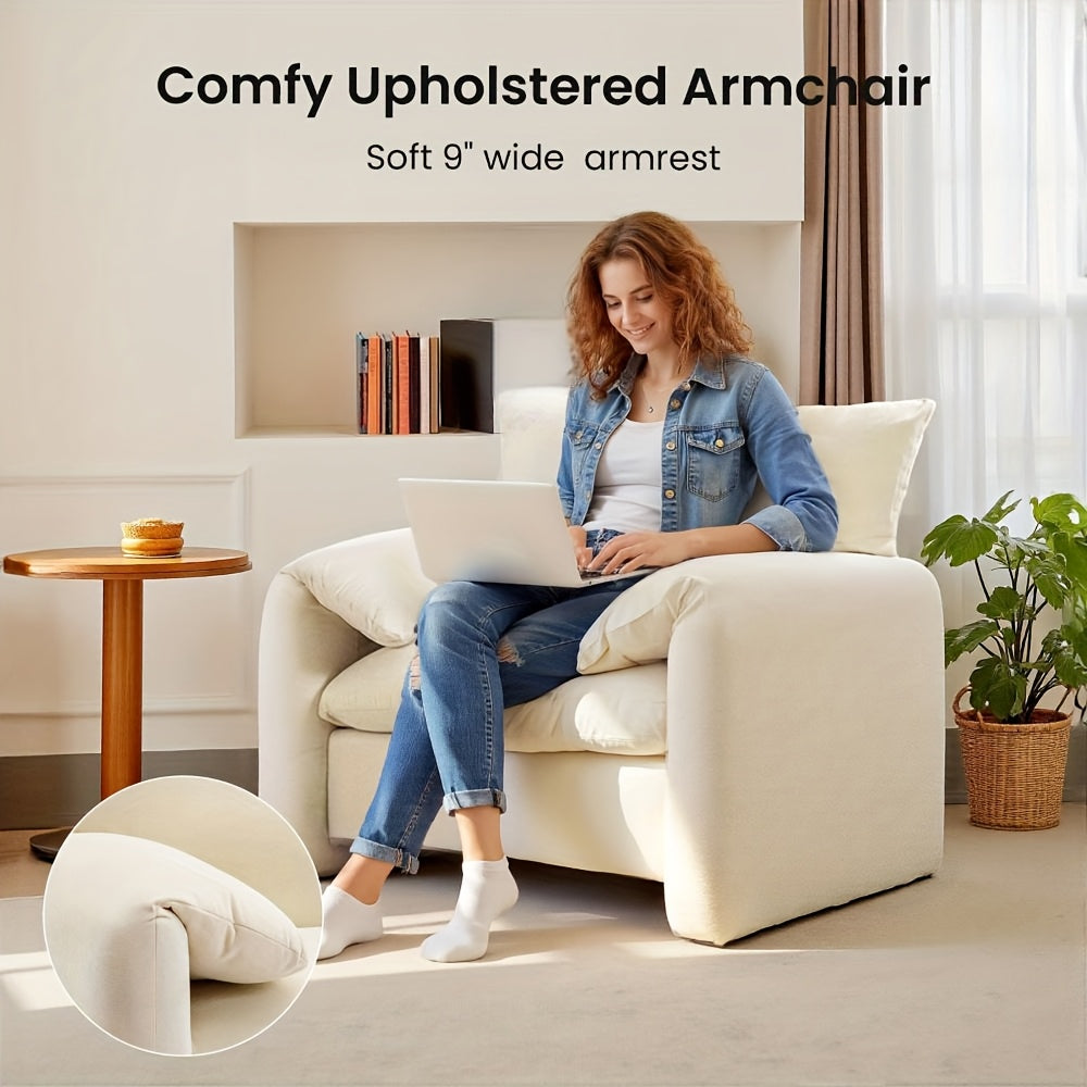 Modern Upholstered Armchair With Solid Leg - Modern Accent Chair & Leisure Single Sofa Chair For Living Room, Bedroom, Guest Room Or Balcony, White, Green, Grey