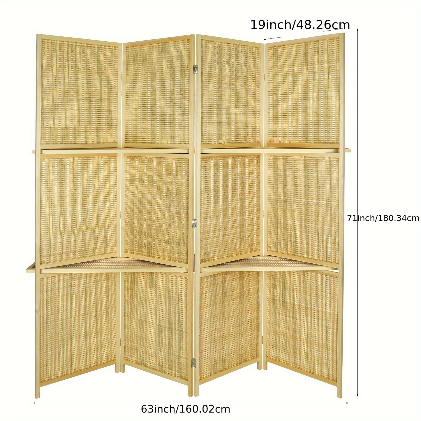 Room Divider With Shelves, Bamboo Room Divider 4 Panel, Folding Screen, Room Dividers And Folding Privacy Screen, Portable Room Divider Screen For Home Office Studio Apartment Garage