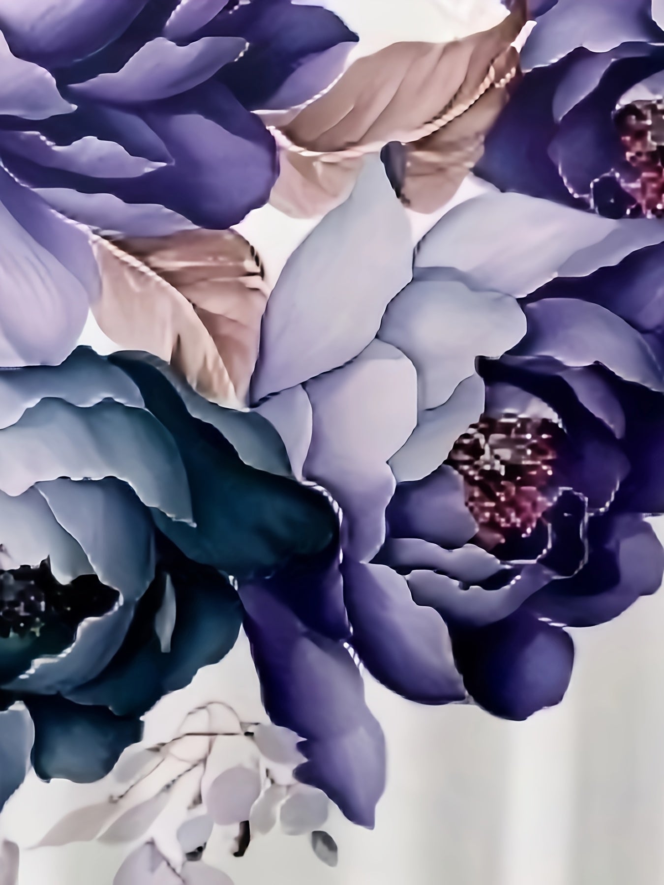 Elegant V-Neck Floral Blouse - Light Purple with Blue & White Flowers, Ruffled Sleeves, Flowy Design for Women, Perfect for Spring & Summer, Casual Wear Blouse | Floral Print Top | Ruffled Sleeve Top