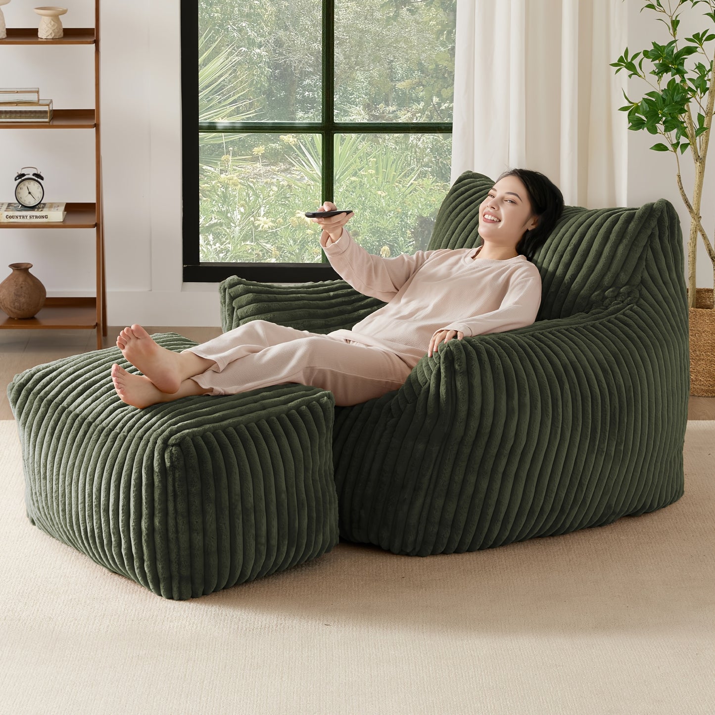 Living&Giving Oversize Bean Bag Chair, Modern Comfy Corduroy Fabric Fireside Chair Lazy Floor Sofa Armless Lounge Chair, Comfy Upholstered Bean Bag Chair Single Sofa For Outdoors Living Room Backyard