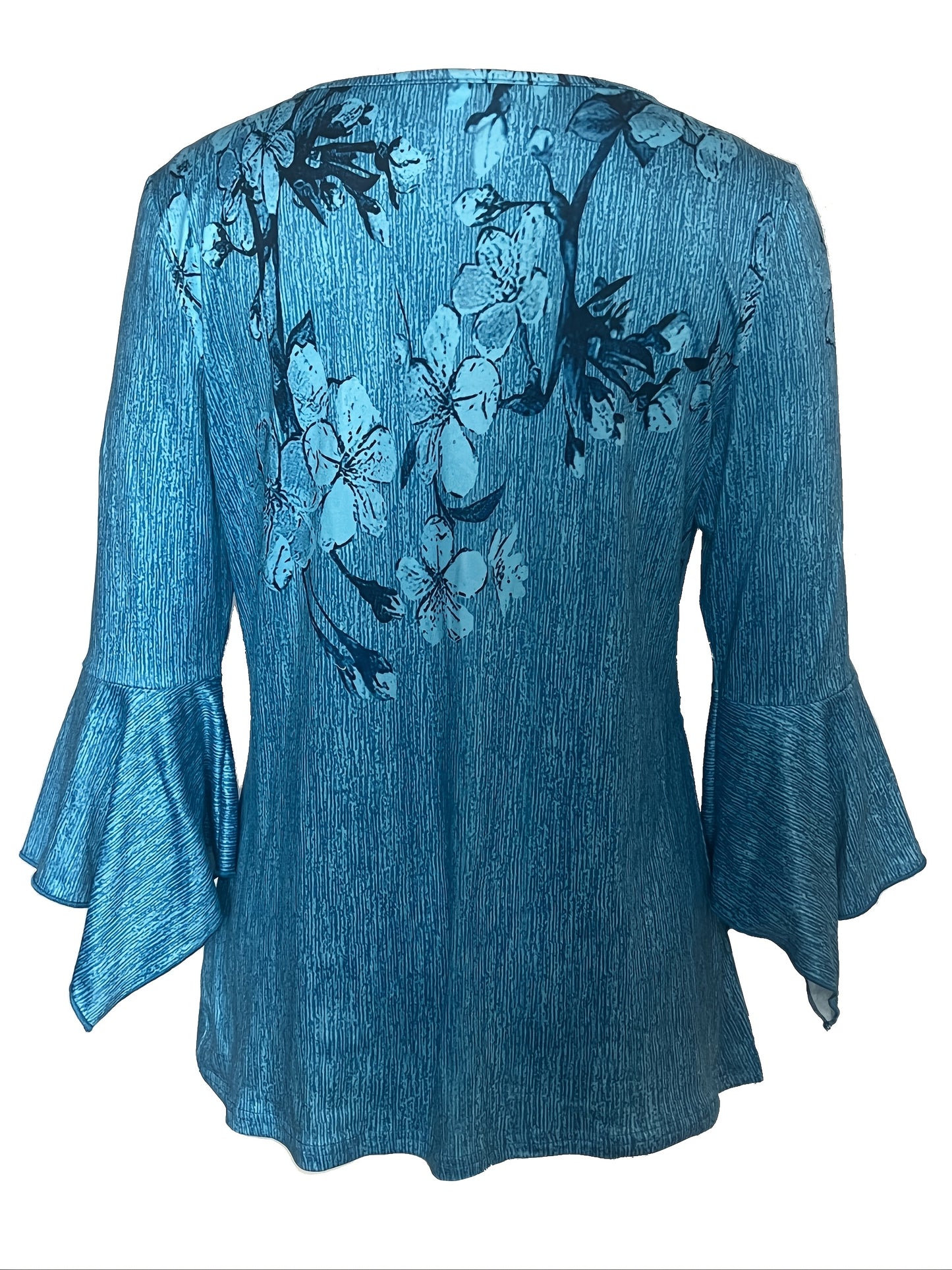 Spring And Autumn New Printed Button Irregular Three-quarter Sleeve T-shirt Casual Top