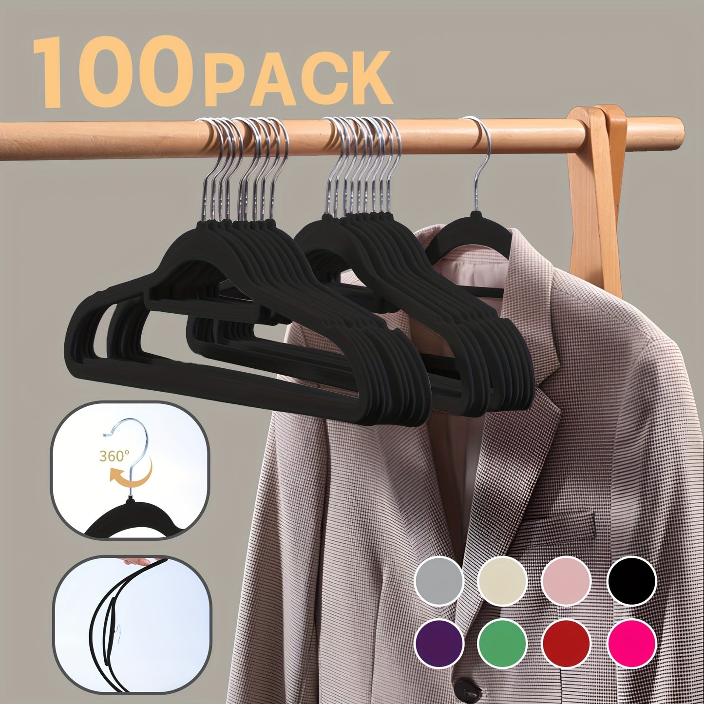 30/50/100Pack Velvet Hangers - 360° Swivel Hook, Space Saving Felt Hangers for Suit Hangers - Felt Hangers for Coats, Pants & Dress Clothes Non Slip Clothes Hanger Set Heavy Duty Coat Hangers Pants Hangers