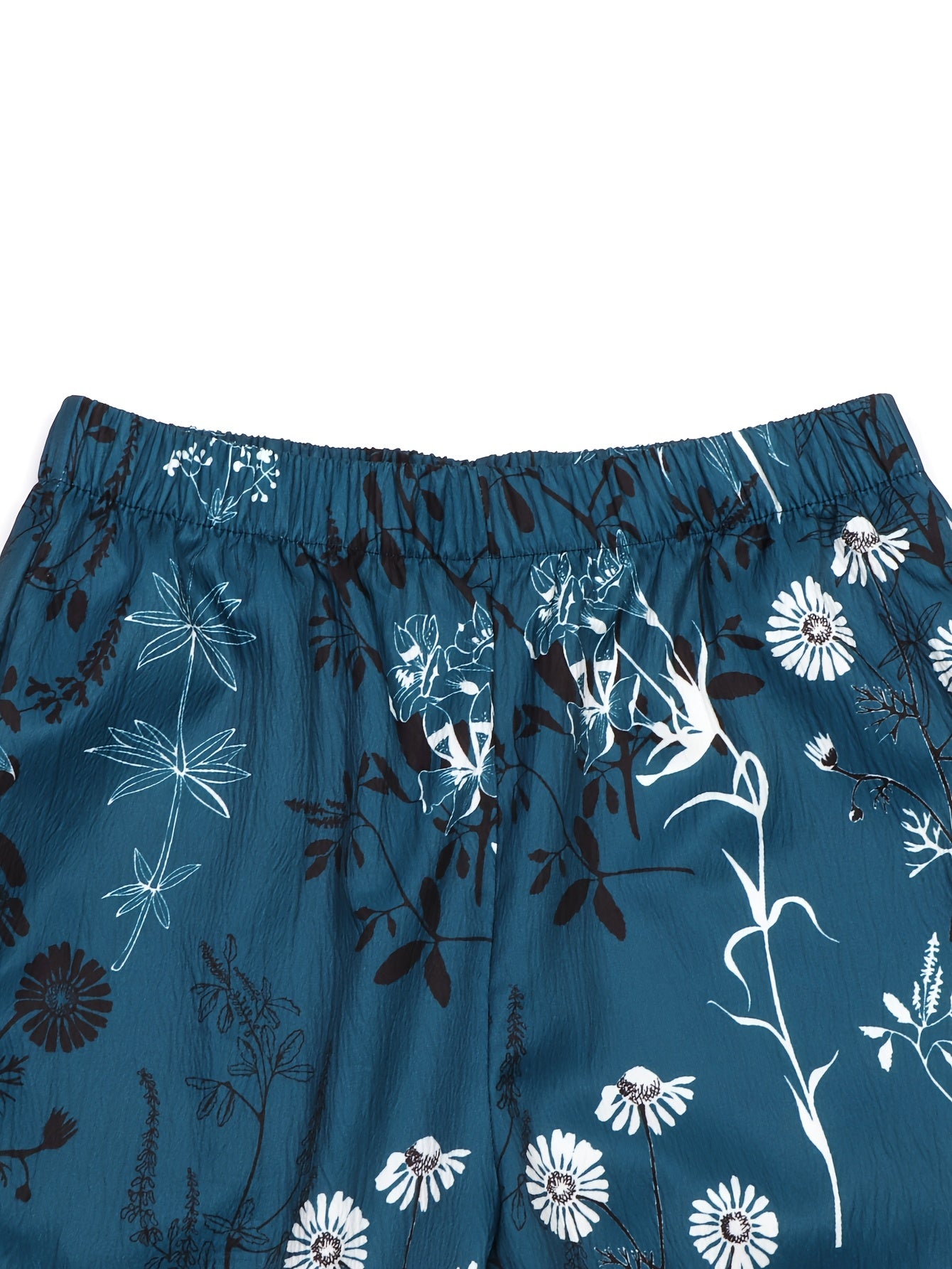 Women'S Navy Blue Floral Print Cropped Pants with Elastic Waistband and Side Pockets - Casual, Comfortable, and Stylish for Vacation or Casual Attire, Vacation Pants | Relaxed Fit Trousers | Polyester Fabric