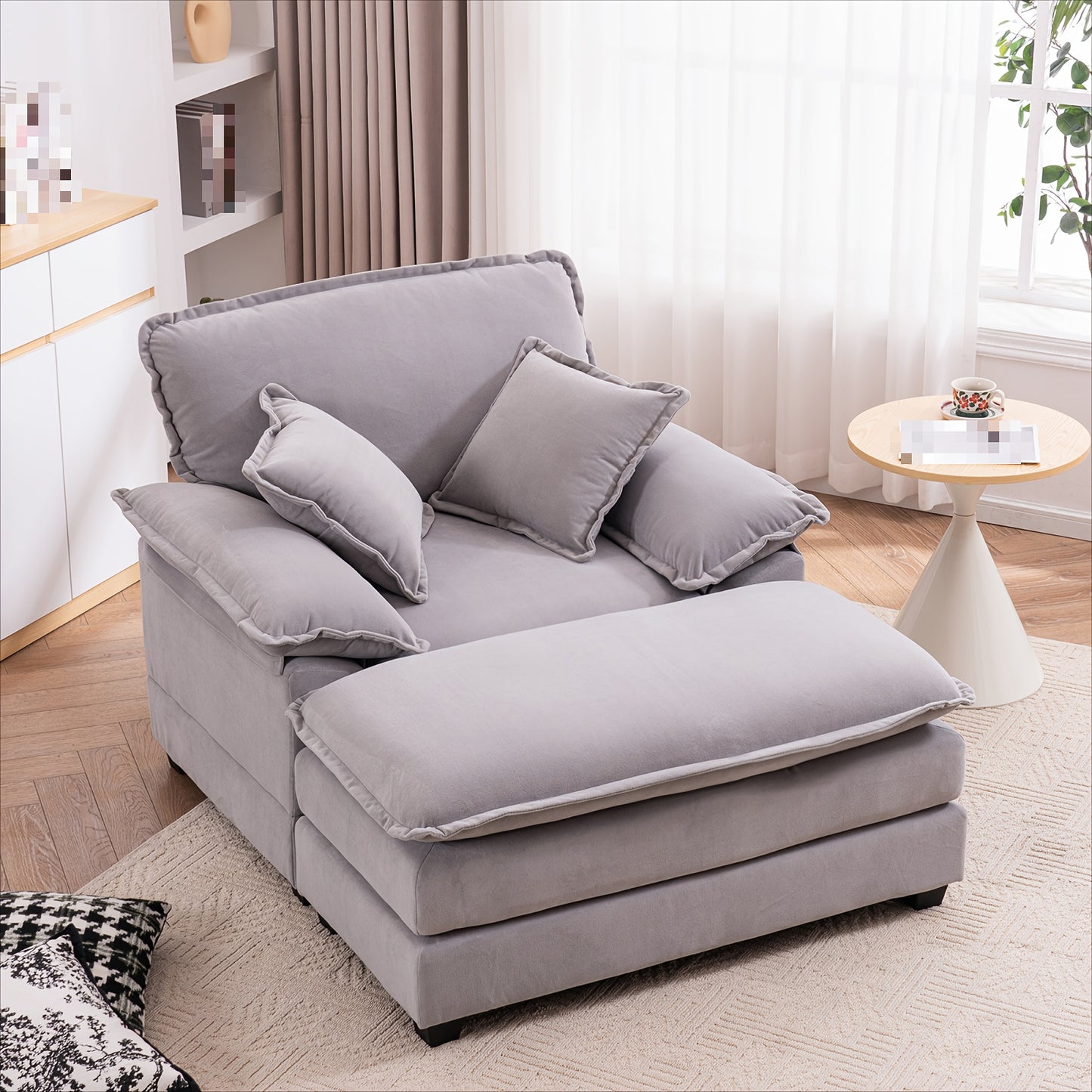 56.3 Inch Velvet Single Sofa with 2 Folding Pillows And An Ottoman, Comfort Sofa - Living Room Deep Seating Sofa for Living Room Apartment