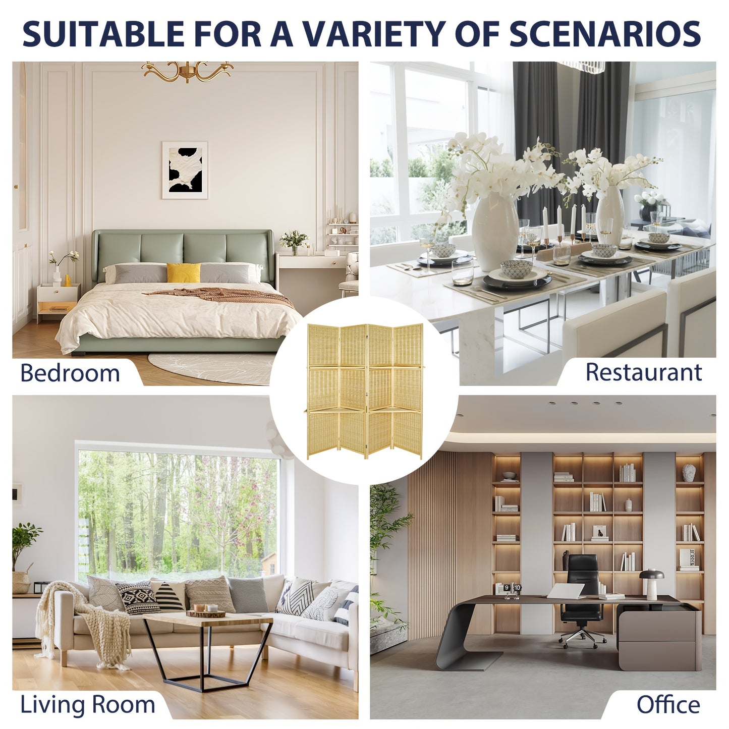 Room Divider With Shelves, Bamboo Room Divider 4 Panel, Folding Screen, Room Dividers And Folding Privacy Screen, Portable Room Divider Screen For Home Office Studio Apartment Garage