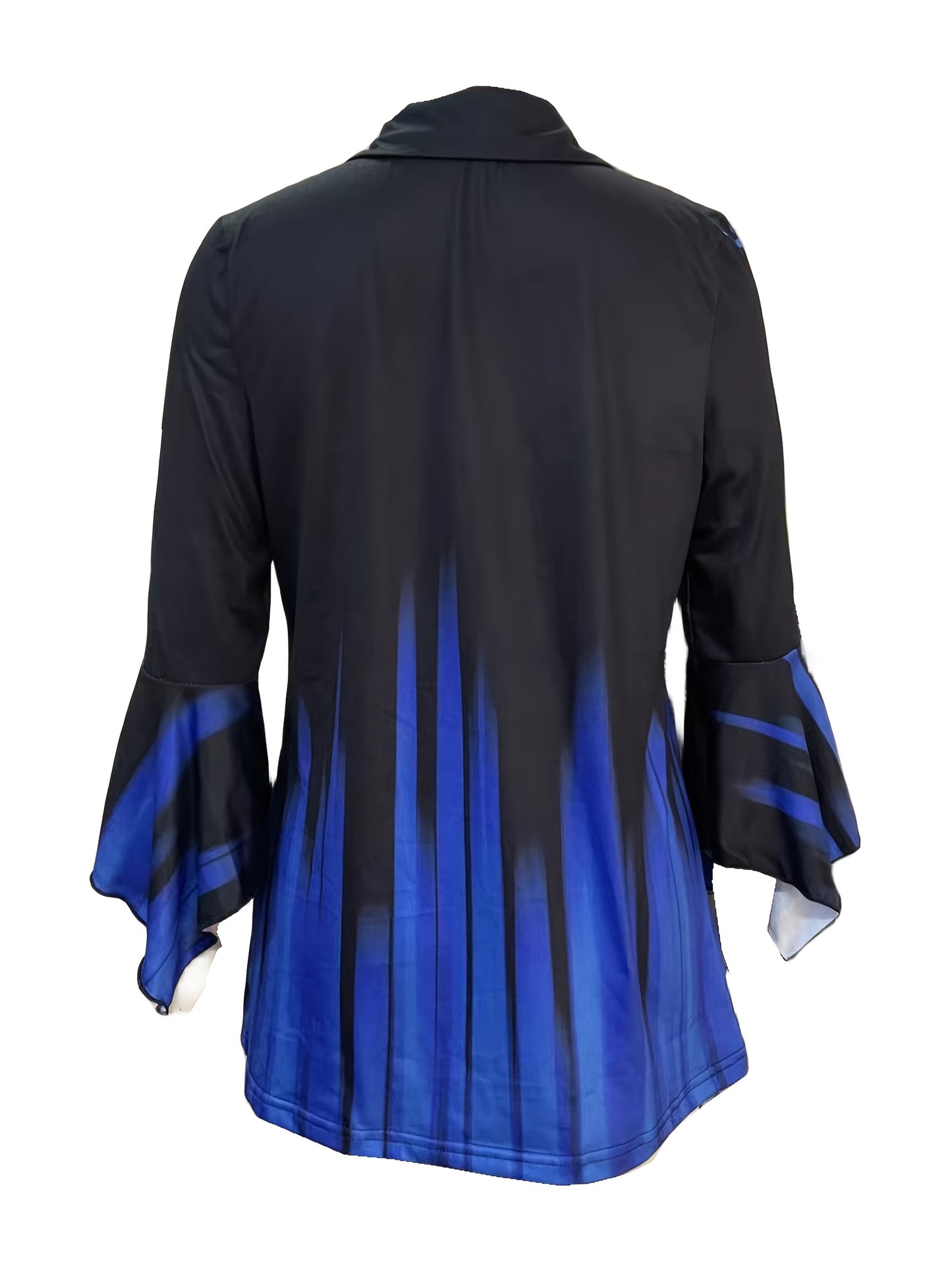 Spring And Autumn New Women Printed Lapel Three-quarter Sleeve T-shirt Irregular Sleeve Button-up Top