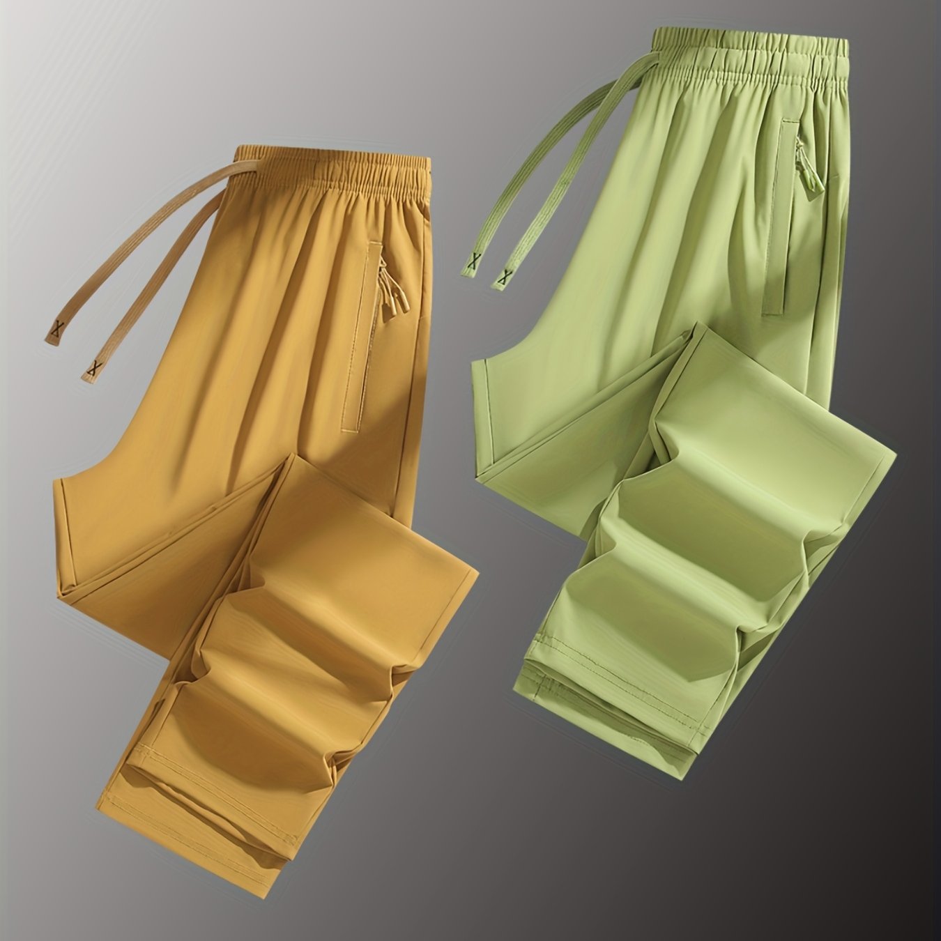 Two Pairs Of Summer Women's Long Pants, Solid-color Pants for Women, Elastic Drawstrings At The Waist, Hidden Zipper Pockets, Straight-leg Pants with Nylon And Spandex Medium-elastic Fabric, Ice Silky Quick-drying Pants, Wome