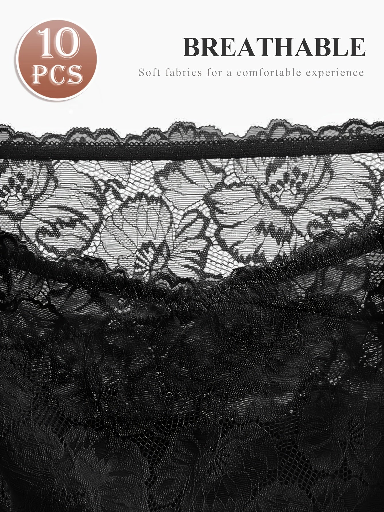 10Pack MIOTAN Elegant Lace Panties - High-Waisted Tummy Control, Cotton BlendKnit Fabric, Full Coverage Comfort Fit, Soft And Breathable, Everyday Wear SolidColors, Classic Brief Style