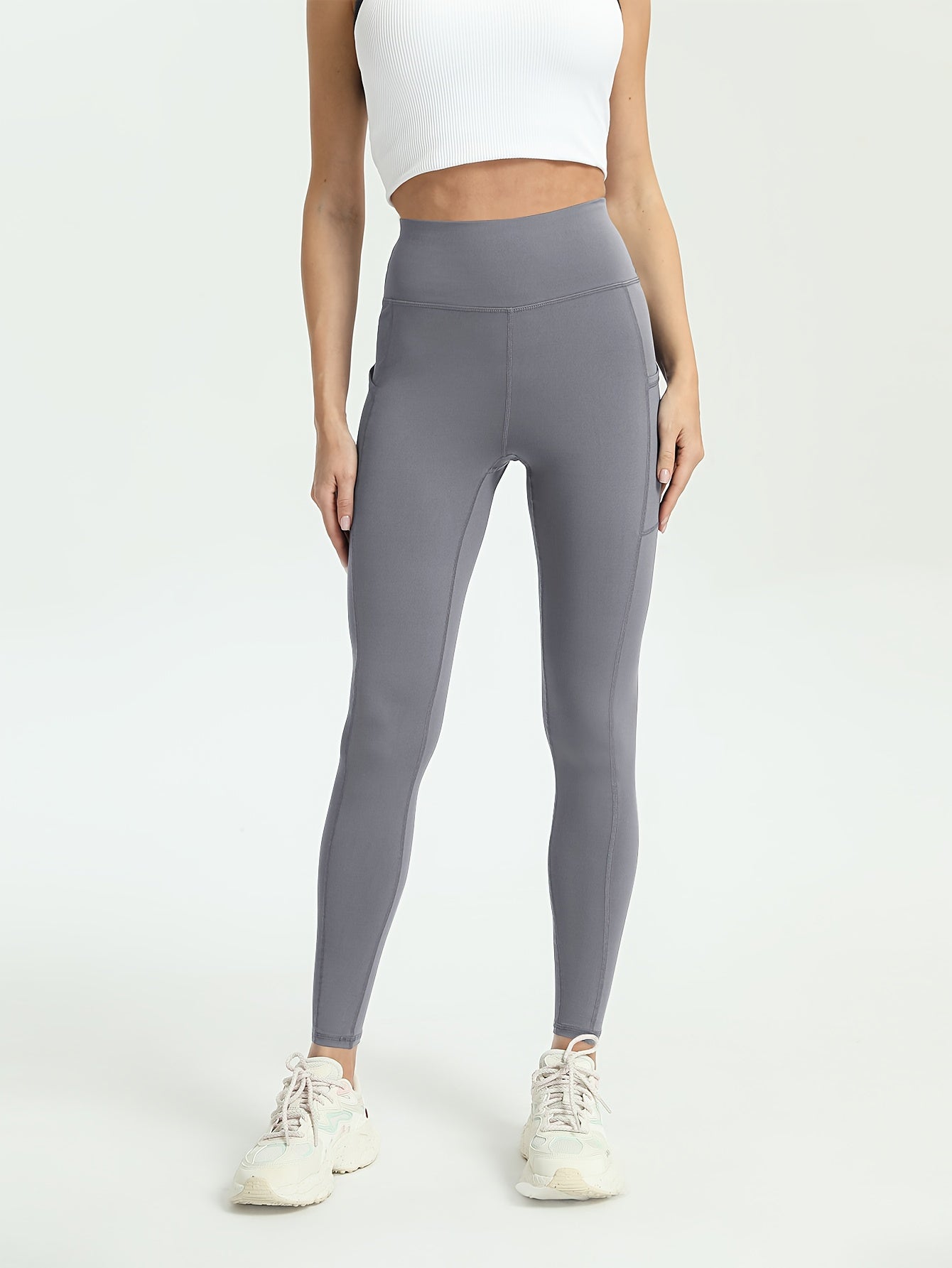4pcs Women'S Plus Size High Waist Tummy Control Yoga Leggings with Pockets - Stretchy, Non-See-Through Workout Pants in White, Pink, Maroon, Black - Perfect for Gym, Fitness & Casual Wear, Yoga Pants