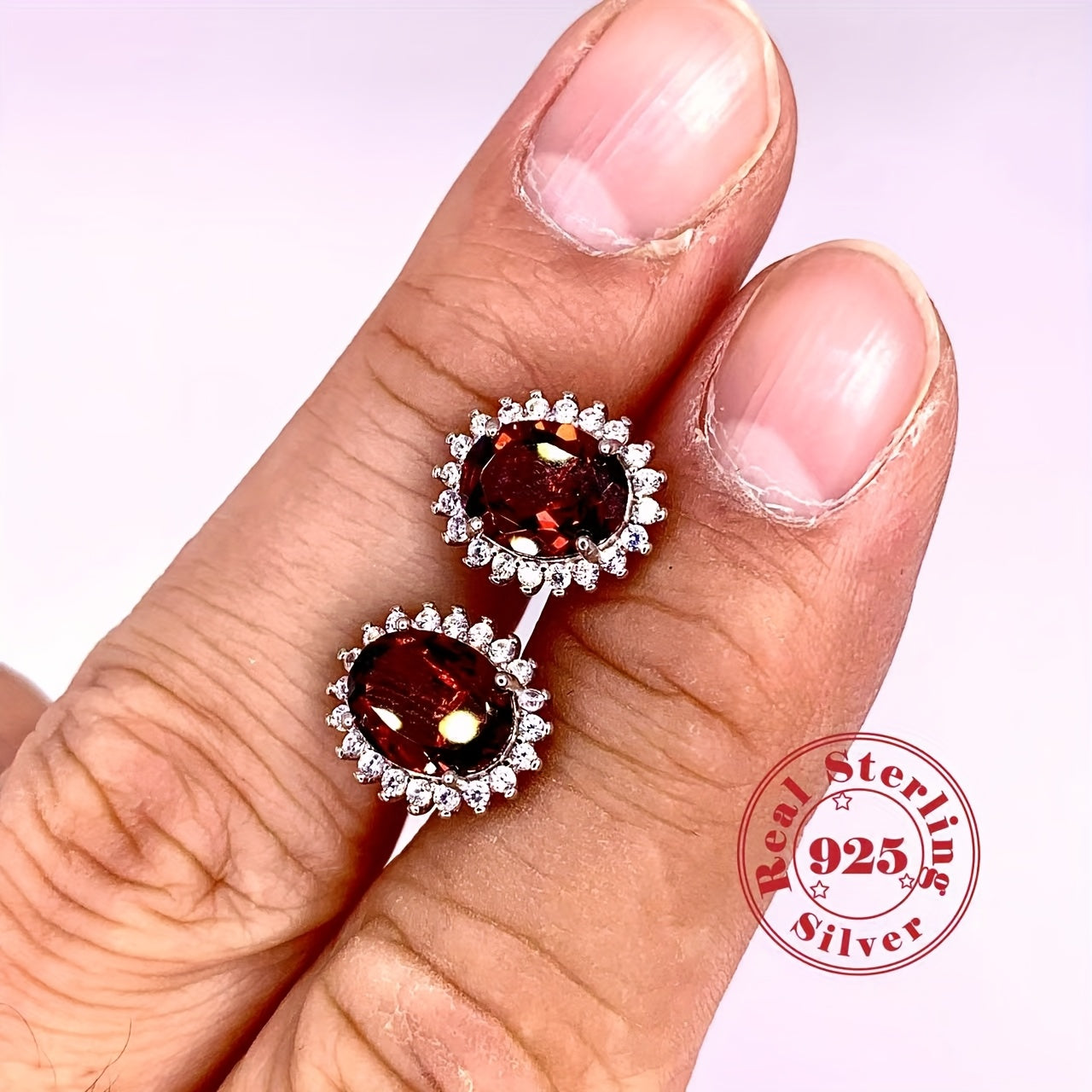 1 Pair Natural Garnet Earrings S925 Silver Anniversary Gift Birthstone Valentine's Day Present