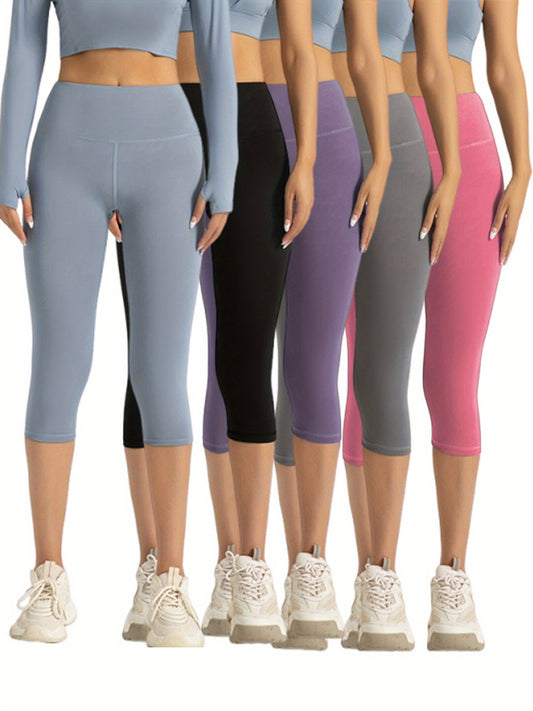 [Cloud-like Capri Pants] 5pcs Women's Capri Athletic Pants | Cloud-like Bare Light Beige Feel, 4-Way Stretch, Breathable, All-purpose for Yoga Running
