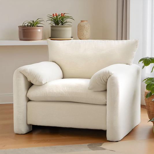 Modern Upholstered Armchair With Solid Leg - Modern Accent Chair & Leisure Single Sofa Chair For Living Room, Bedroom, Guest Room Or Balcony, White, Green, Grey