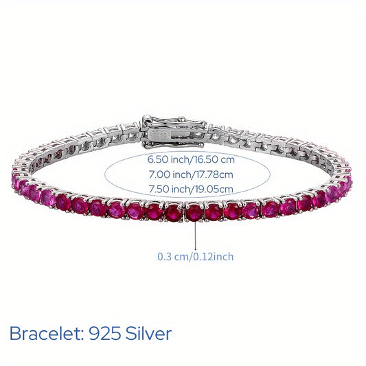 July / December Birthstone 18K Golden Plated Elegant 925 Sterling Silver Tennis Bracelet 0.3cm 0.12inch Cultured Synthetic Ruby Fashionable Red Gemstone Luxury