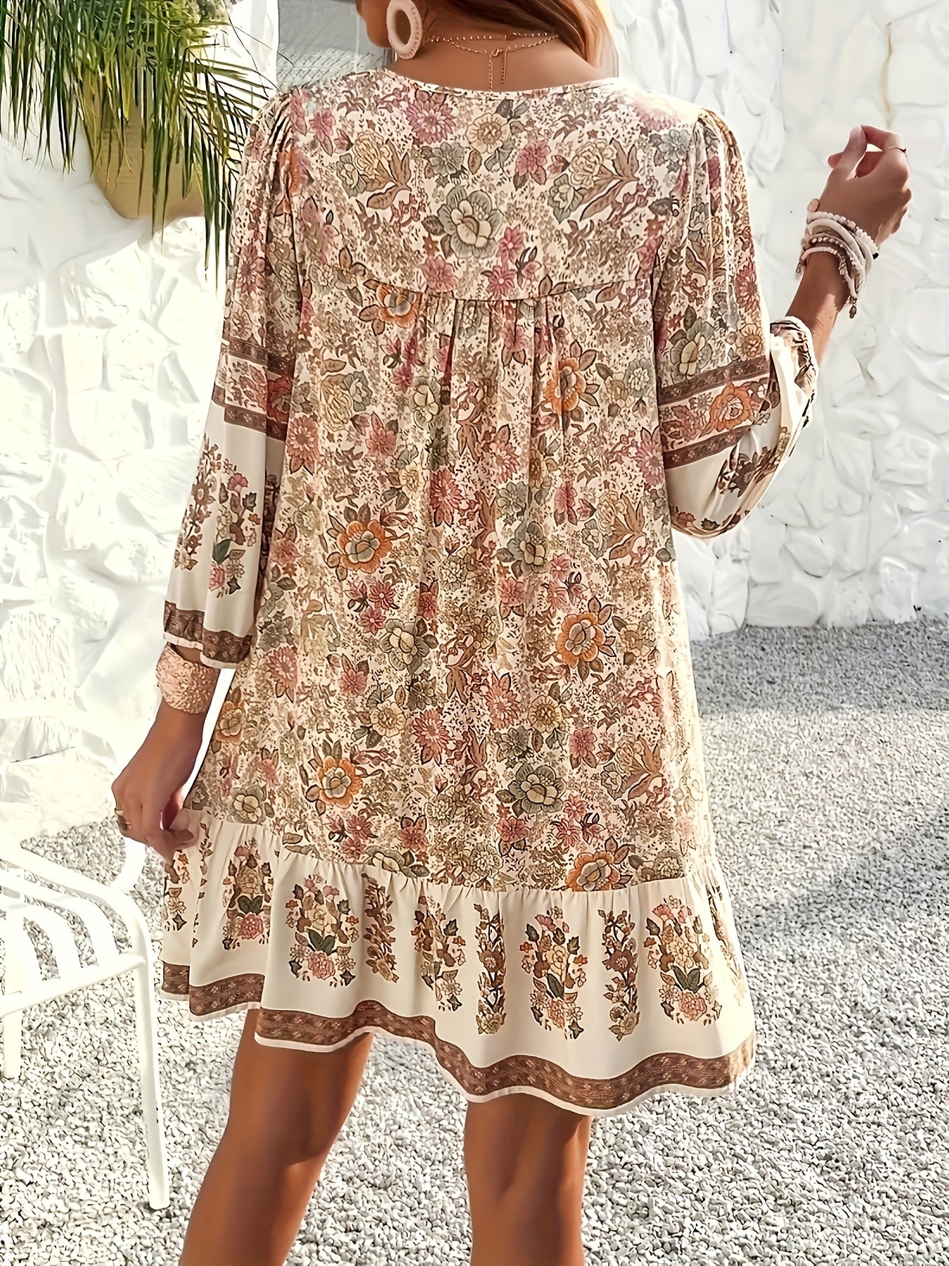 Ladies' floral print holiday stylish Su tie dress