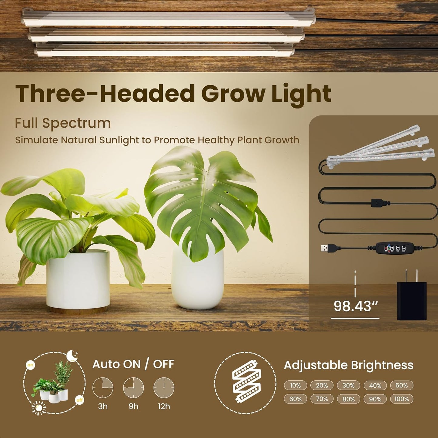 65" Tall 9-Tier Modern Plant Stand with Grow Light & Locking Casters - Heavy-Duty Steel Indoor Plant Shelf with Drawer, Brown/Golden Contemporary Design, Space-Saving Vertical Garden for Living Room, Balcony, Patio - Ideal fo