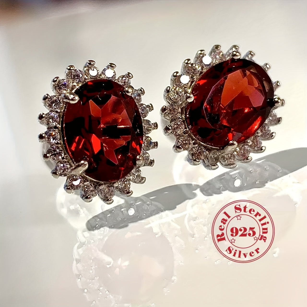 1 Pair Natural Garnet Earrings S925 Silver Anniversary Gift Birthstone Valentine's Day Present