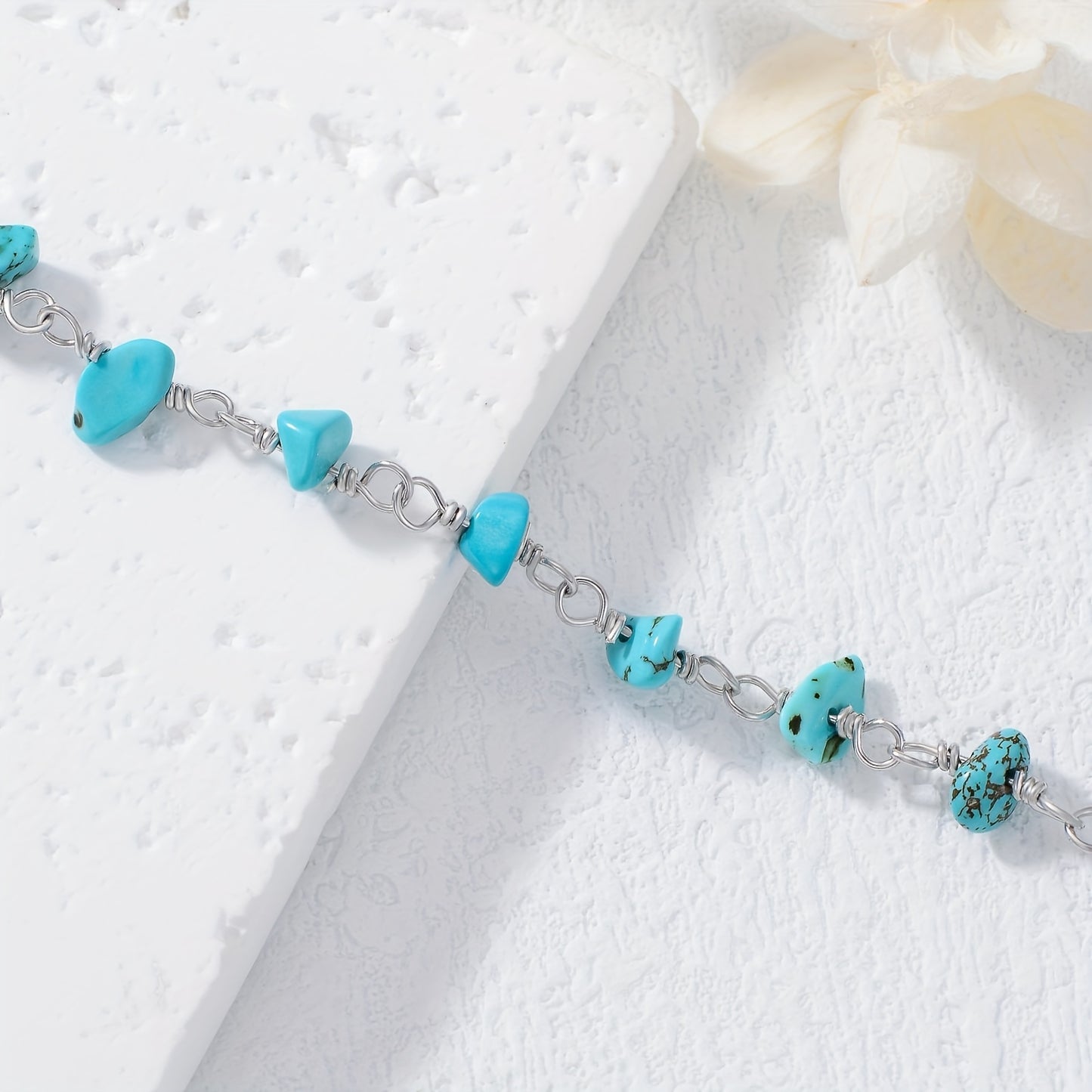 Natural Turquoise Anklet 925 Sterling Silver Raw Turquoise Gemstone Adjustable Foot Anklet Bracelet Beach Summer Jewelry Gifts for Women