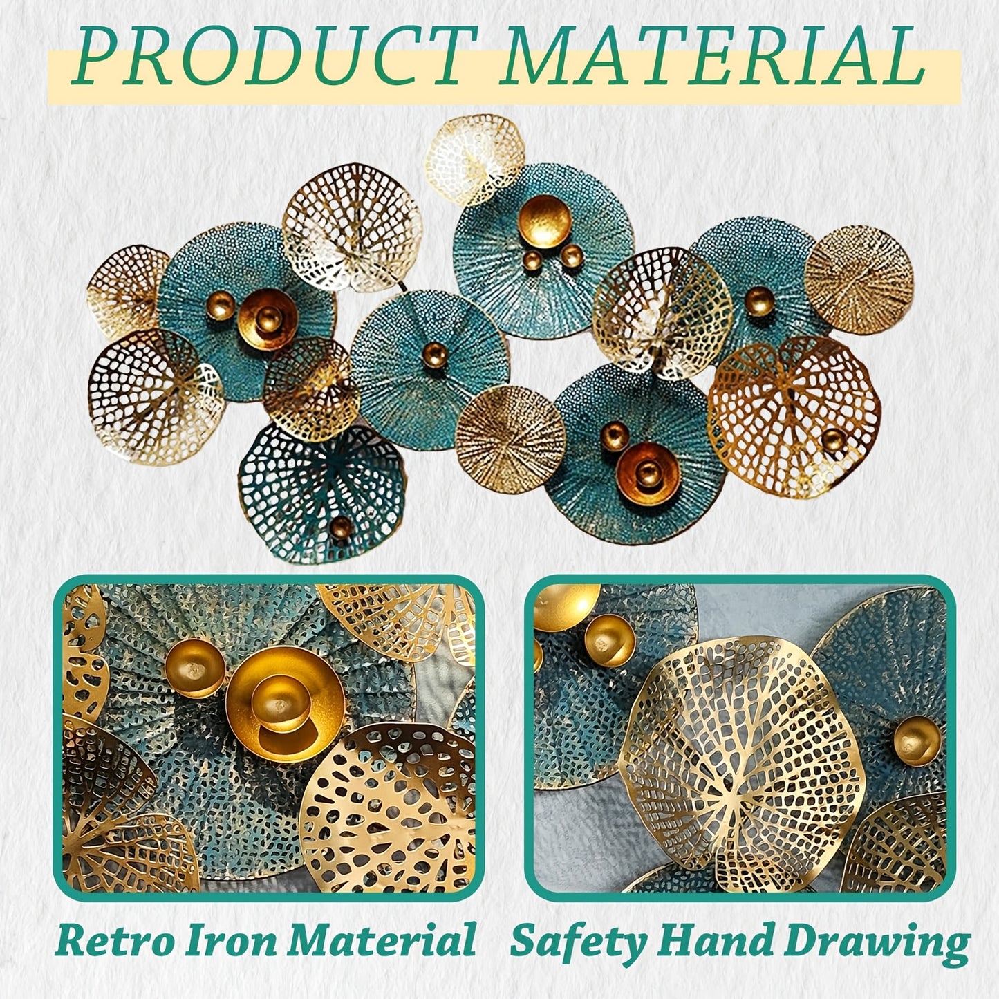 Boho Style Metal Wall Art, 3D Floral Sculpture, Self-Adhesive Glitter Flower Wall Decor, Reusable Multi-Surface Leaf Pattern, Shimmery Finish, with No Battery Required for Living Room, Bedroom, Kitchen
