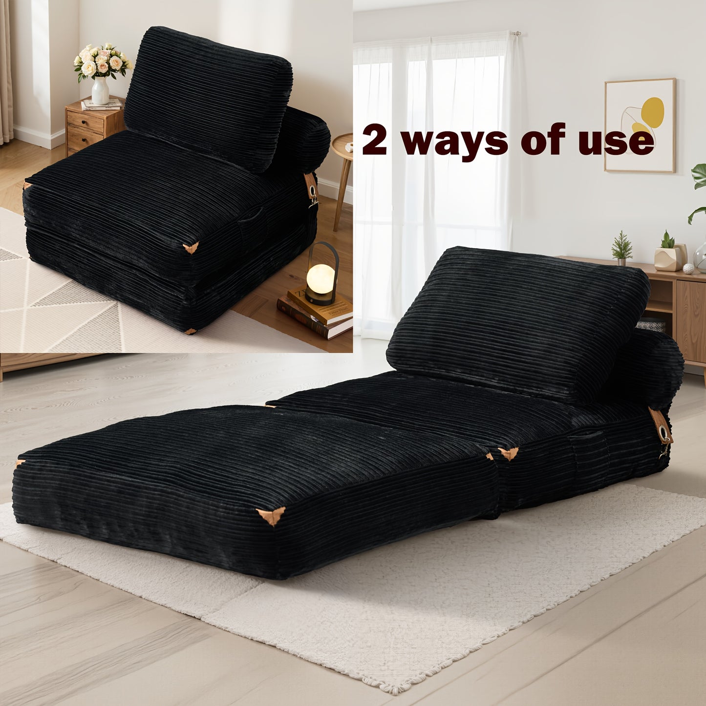 36", 83" Sleeper Couch No Assembly Required, Corduroy Convertible Chair Bed/ Single Folding Sofa Bed With Pillow, Space-Saving Sleeper For Small Bedrooms, Versatile Seating/Minimalist Interior Decor/Upholstery (Use Against Th
