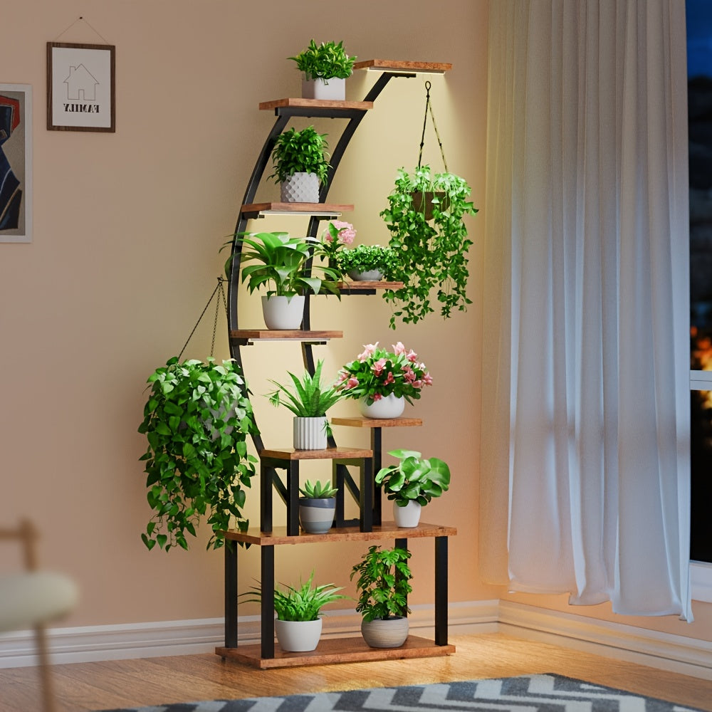 Plant Stand Indoor With Grow Lights, 9 Tiered Metal Plant Shelf, 63" Tall Plant Stand For Indoor Plants Multiple, Large Plant Rack Display Shelves, Corner Plant Holder For Living Room, Patio