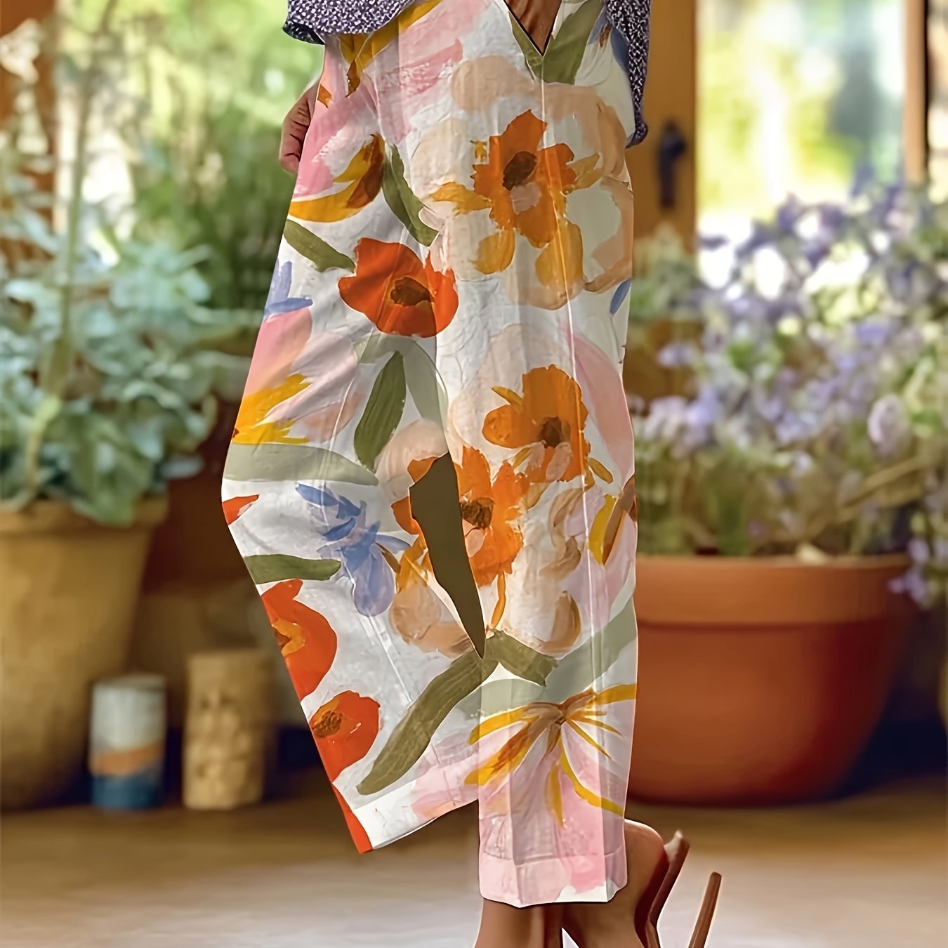 Women's Elegant Floral Print Straight-Leg Casual Pants with Pockets - Machine Washable Non-Stretch Fabric, All-Season Versatile Trousers for Casual Attire & Leisure Activities, Relaxed Activity Trousers, No Stretch Fabric