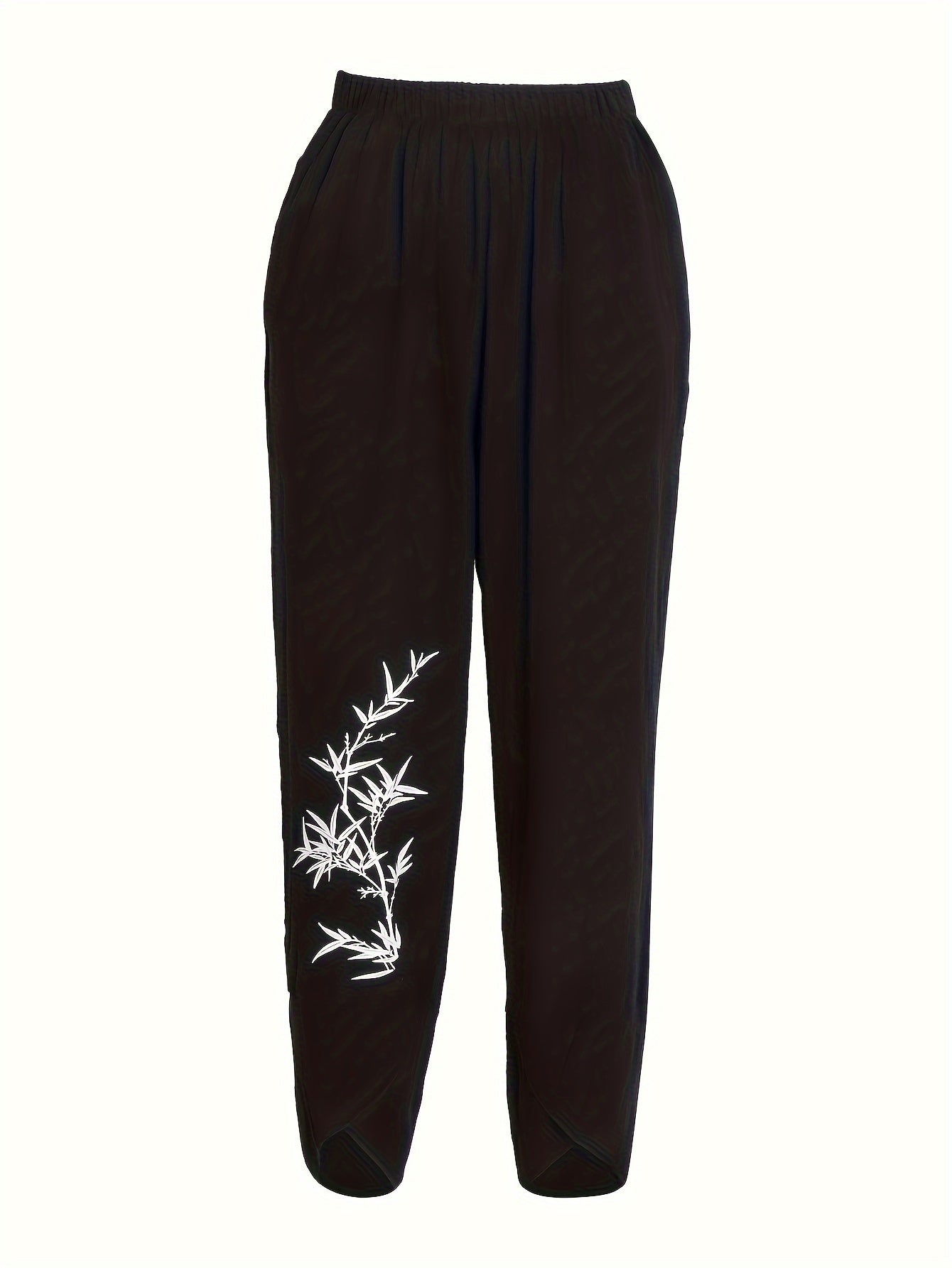 Vacation Trendy Super Popular Casual Elastic Waist Simple Slant Pocket Print Nine-Pants Women's Clothing