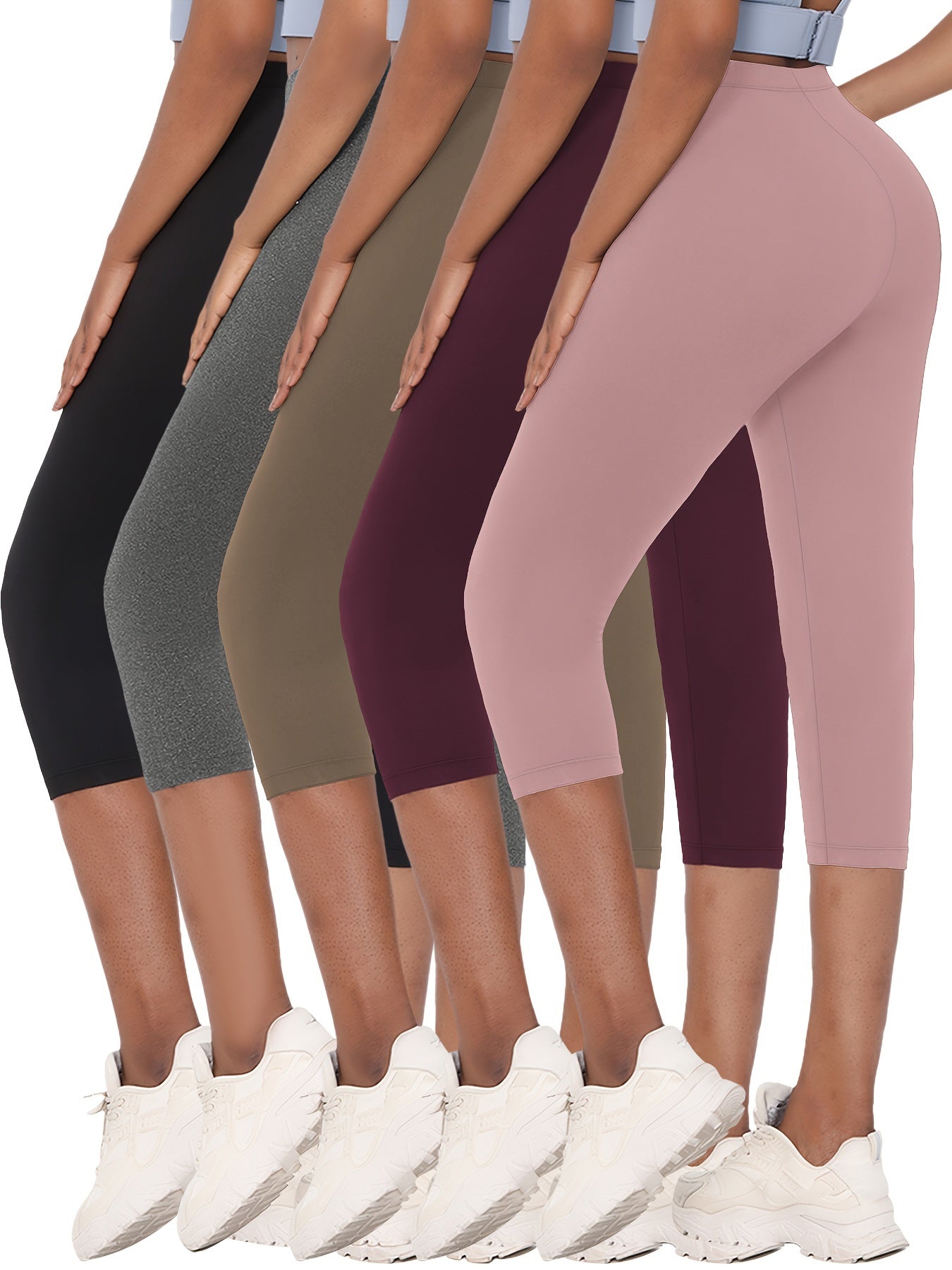 5pcs Women's Super Soft Capri Leggings - High Stretch, Non-See-Through Athletic Pants for Yoga & Running