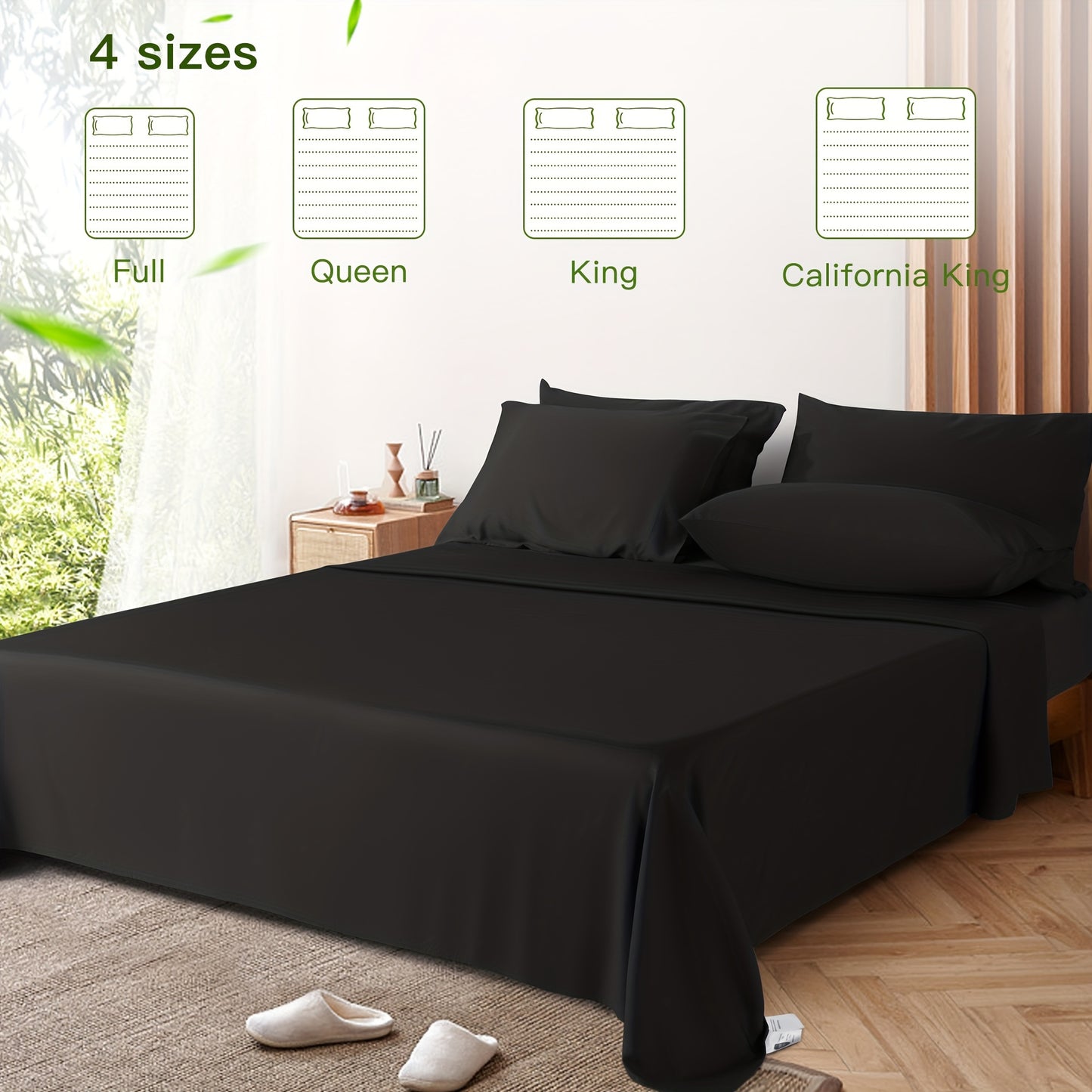 LBRO2M 4/6pcs Bamboo Bed Sheets Set, Luxury Silky Breathable Sheet Set, Ultra Soft Sheet for Hot Sleepers, 16" Deep Pocket, California King/King/Queen/Full