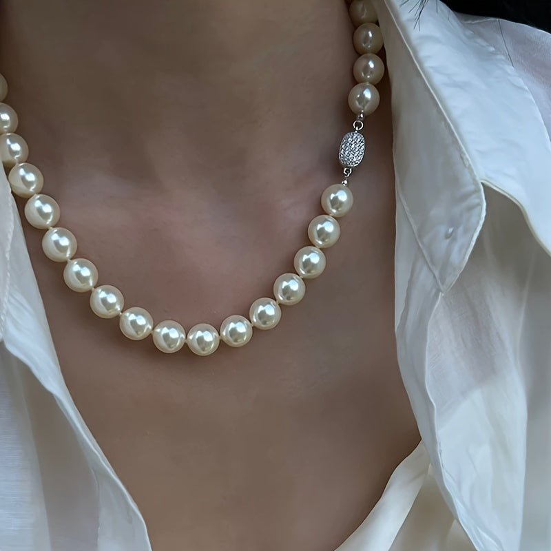 NEULRY 10mm Cred Luxury Jewelry for Women, Elegant Daily Wear & Party Accessories, Durable Zinc Alloy with Sparkling Pearls, Pearl Jewelry, Daily Wear Jewelry, Vintageinspired Jewelry, Zinc Alloy Jewelry