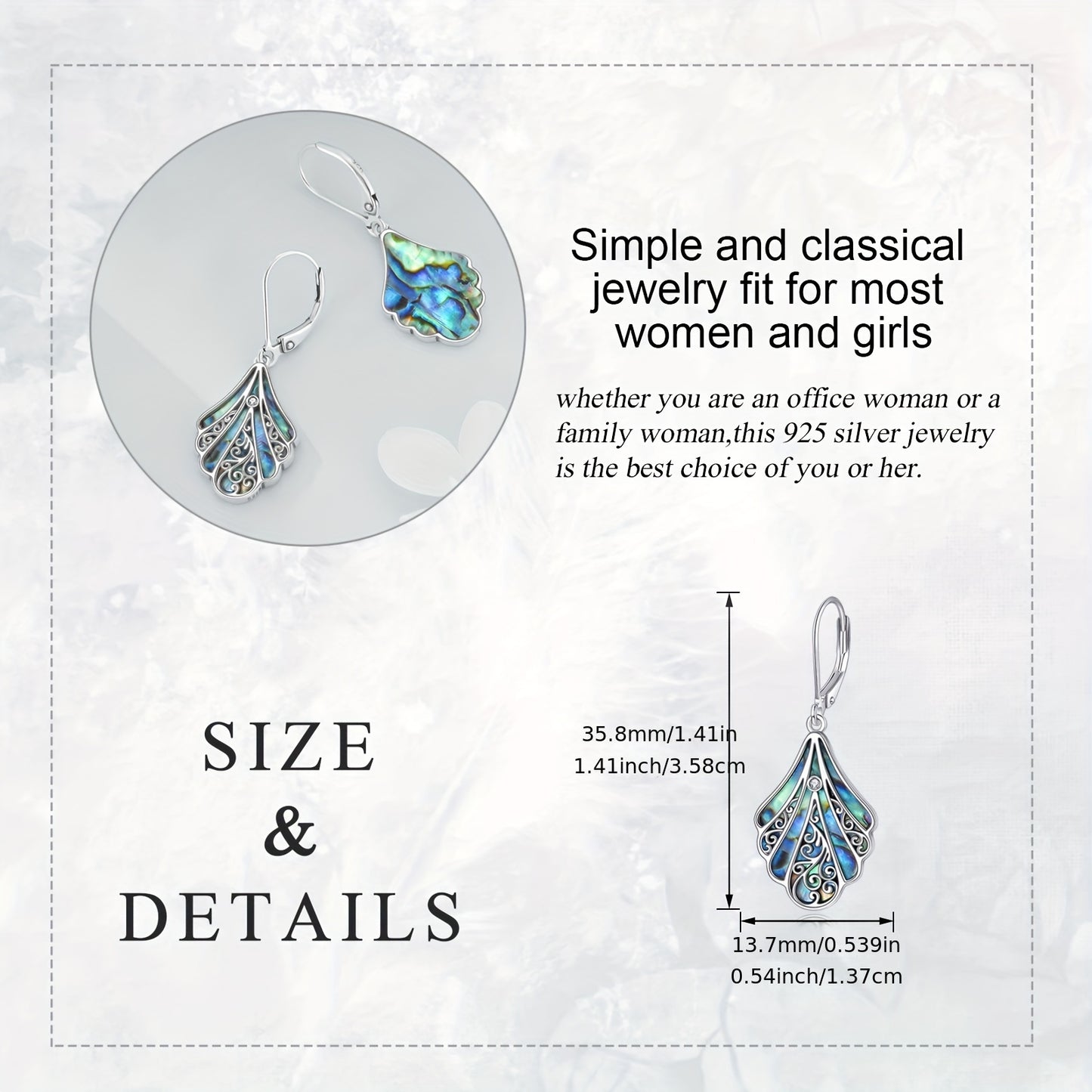 925 Sterling Silver Abalone Shell Dangle Drop Earrings For Women Filigree Bohemian Earrings Jewelry Gift