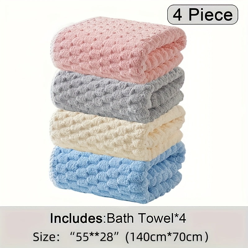 4pcs Waffle Weave Bath Towel Set, Super Absorbent Microfiber Towels, Quick-Dry Textured Towels, Soft Spa & Fitness Towels, Durable for Everyday Use, with Polyester 85%, Nylon 15% - Contemporary Geometric-Pattern Oblong Towel