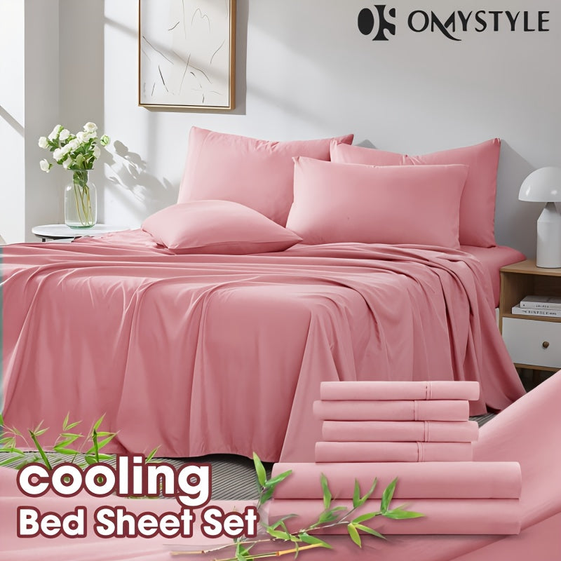 2000TC Summer Cooling Lavender Bed Sheets Set, Bamboo Bedding Set, Ultra-Soft And Breathable for Summer Comfort - Includes Flat Sheet, Fitted Sheet And 2 Pillowcases, Hot Weather Sleep, Minimalist Bedset, High Thread Count Sh