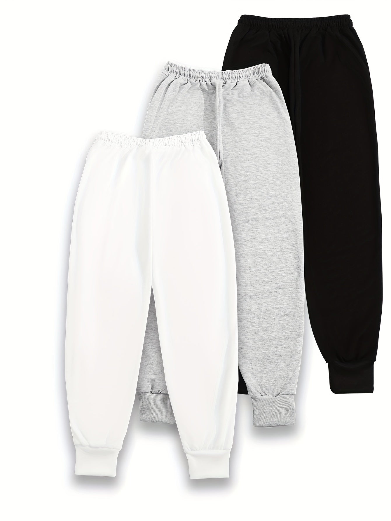3pcs Women'S Casual Joggers with Butterfly Print - Elastic Waist, Loose Fit, Drawstring, Pockets, All-Season Comfort, Beige, Gray, Black, Jogging Pants