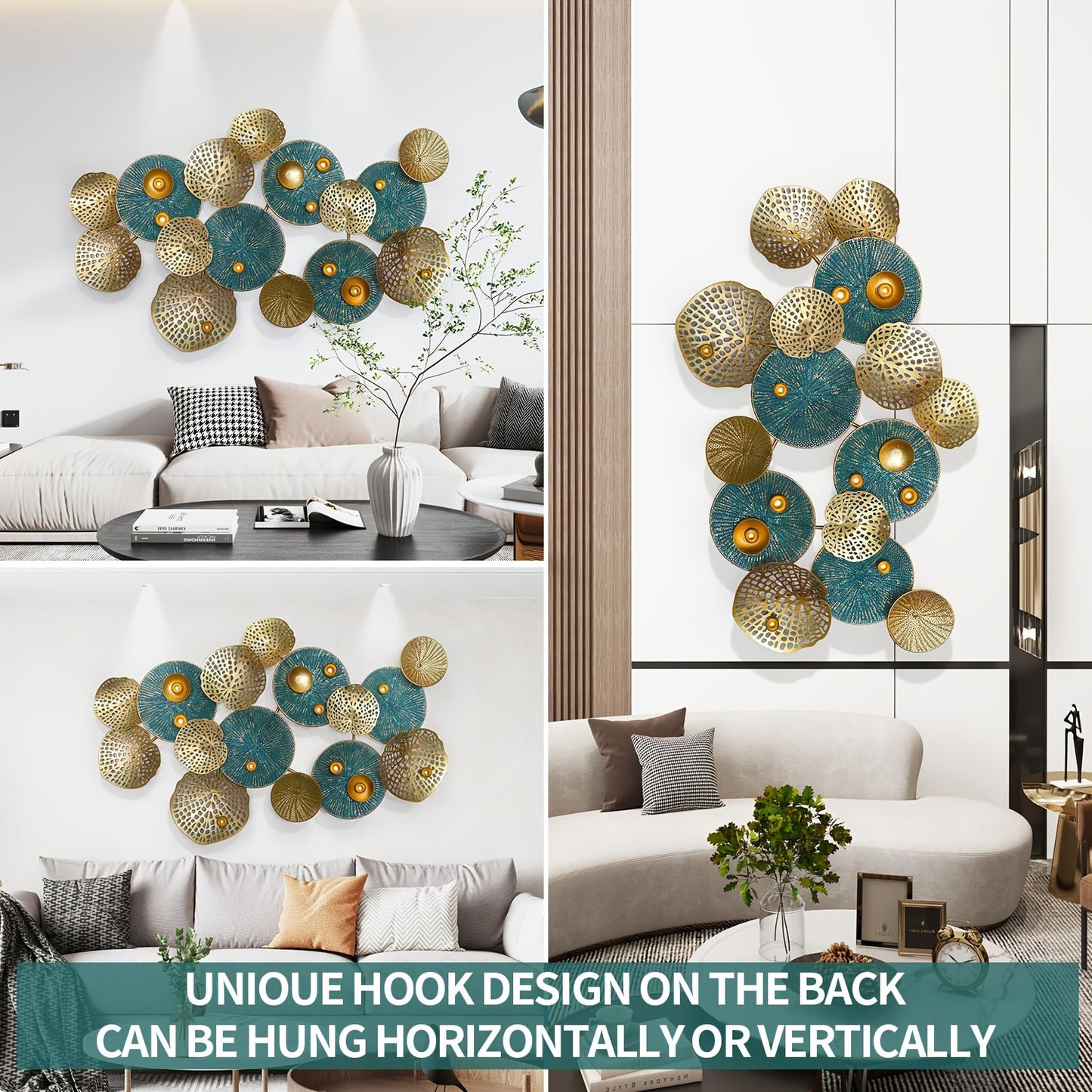 Boho Style Metal Wall Art, 3D Floral Sculpture, Self-Adhesive Glitter Flower Wall Decor, Reusable Multi-Surface Leaf Pattern, Shimmery Finish, with No Battery Required for Living Room, Bedroom, Kitchen