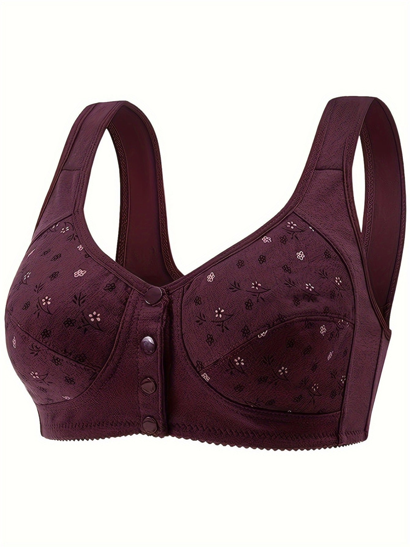 7pcs Bra Set for Women Floral Print Button Front Non-Padded Wireless Bra, Comfortable and Breathable, Suitable for Outdoor, Daily, Leisure, Sports, Party, Festival, etc.