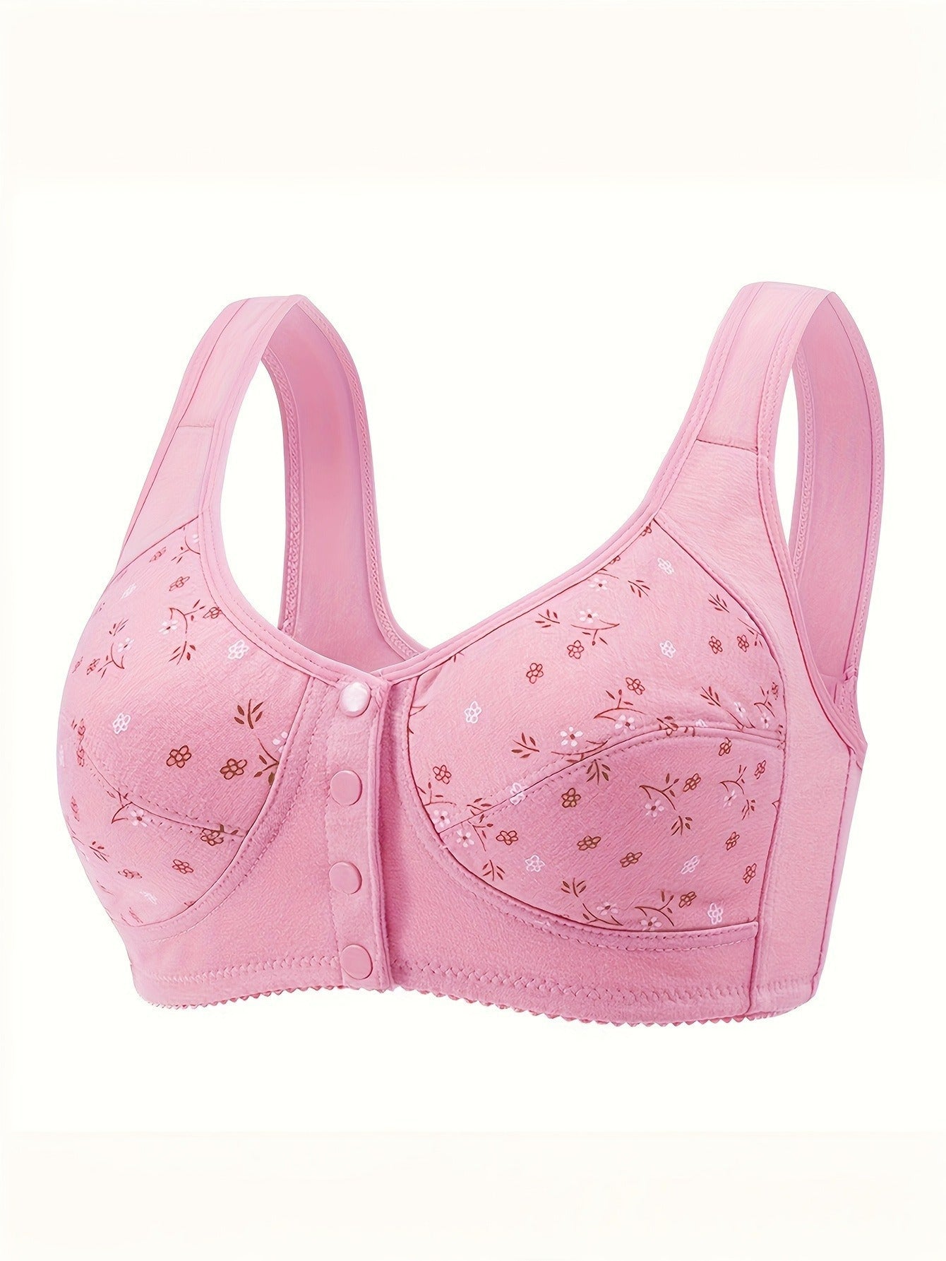 7pcs Bra Set for Women Floral Print Button Front Non-Padded Wireless Bra, Comfortable and Breathable, Suitable for Outdoor, Daily, Leisure, Sports, Party, Festival, etc.