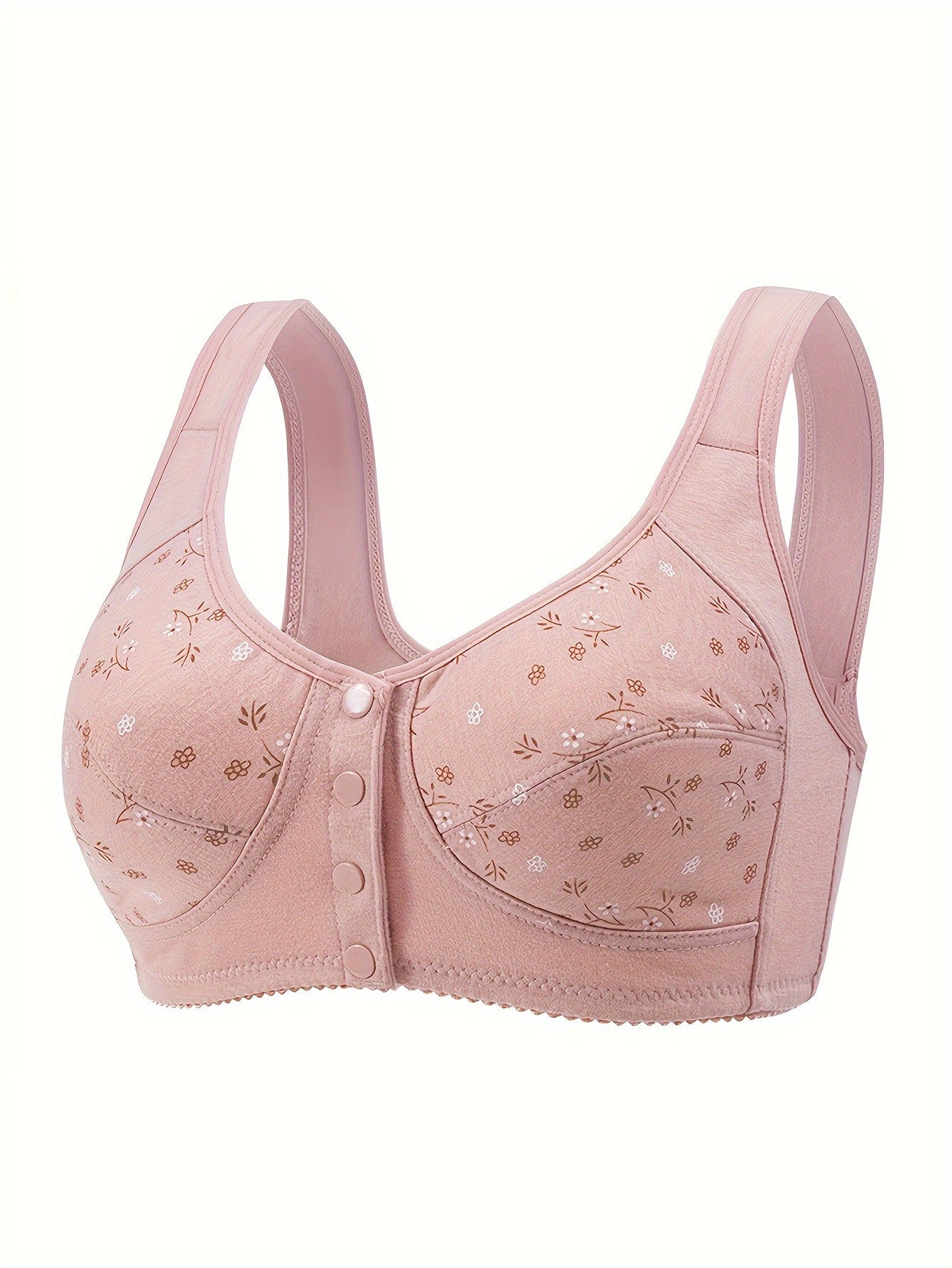7pcs Bra Set for Women Floral Print Button Front Non-Padded Wireless Bra, Comfortable and Breathable, Suitable for Outdoor, Daily, Leisure, Sports, Party, Festival, etc.
