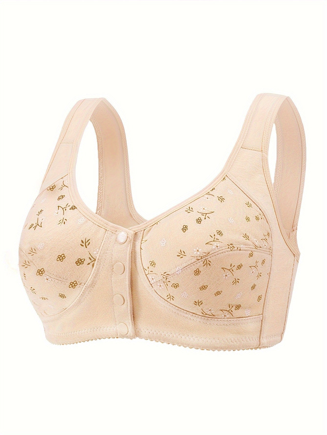 7pcs Bra Set for Women Floral Print Button Front Non-Padded Wireless Bra, Comfortable and Breathable, Suitable for Outdoor, Daily, Leisure, Sports, Party, Festival, etc.