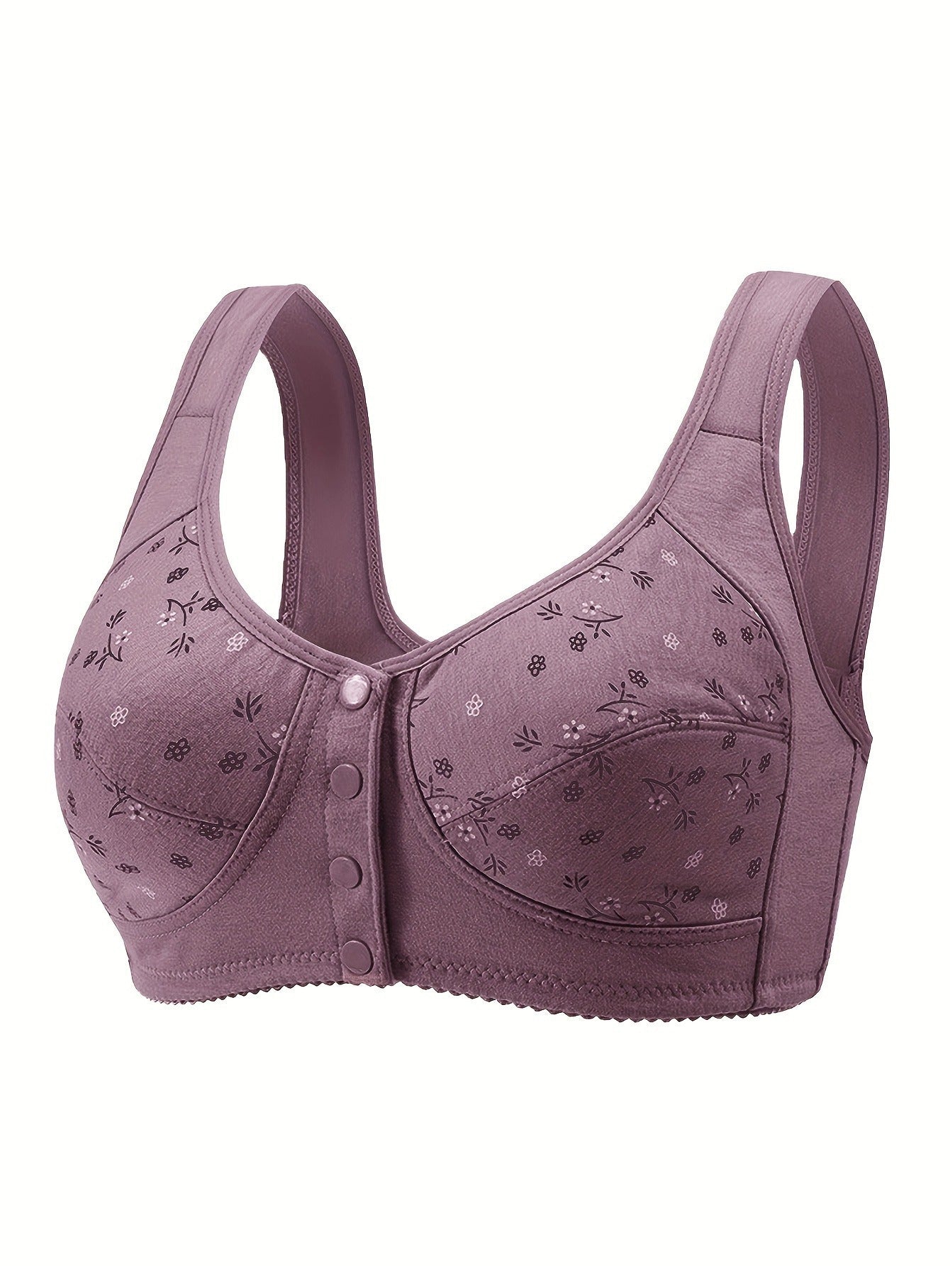 7pcs Bra Set for Women Floral Print Button Front Non-Padded Wireless Bra, Comfortable and Breathable, Suitable for Outdoor, Daily, Leisure, Sports, Party, Festival, etc.