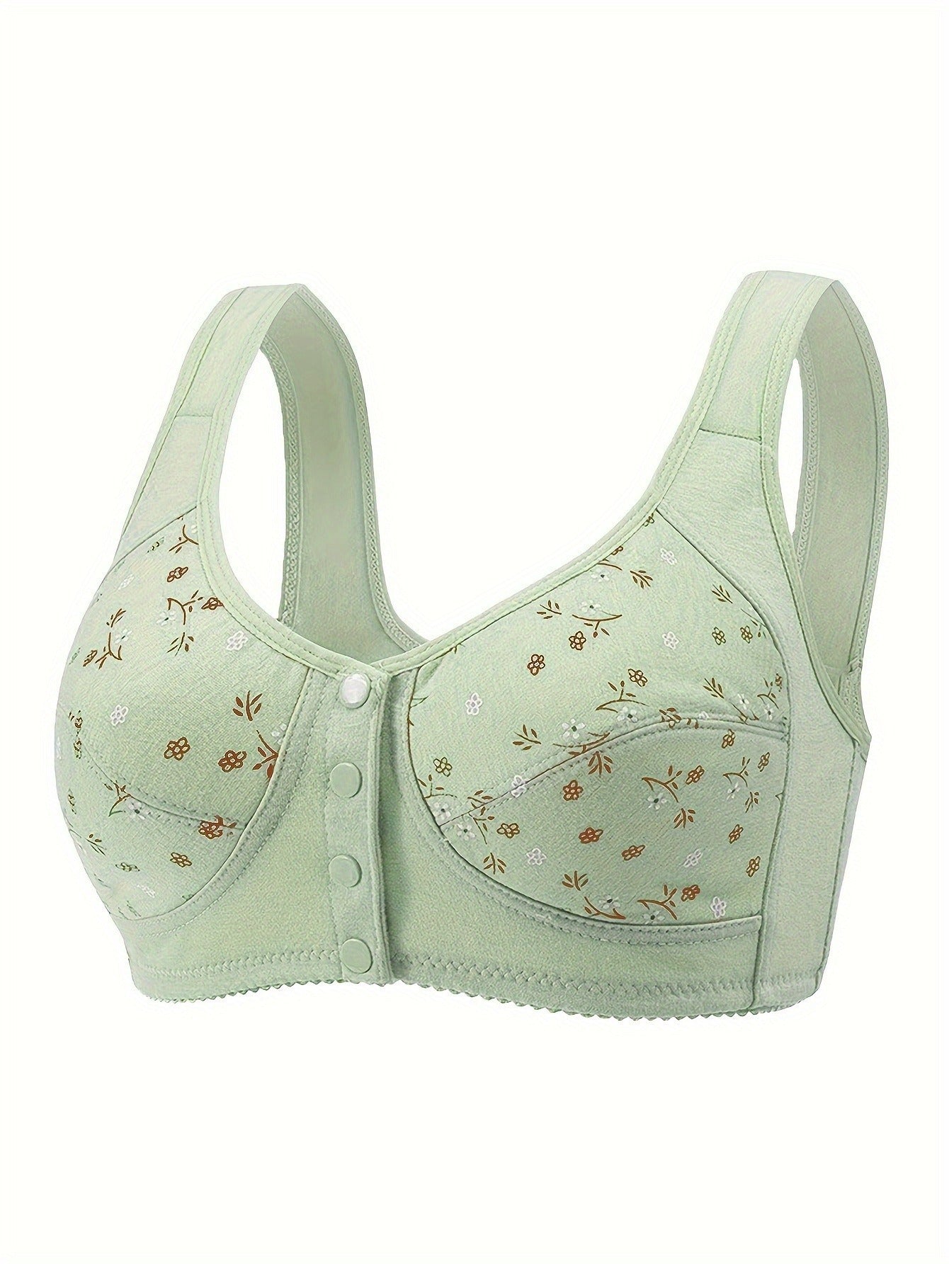 7pcs Bra Set for Women Floral Print Button Front Non-Padded Wireless Bra, Comfortable and Breathable, Suitable for Outdoor, Daily, Leisure, Sports, Party, Festival, etc.