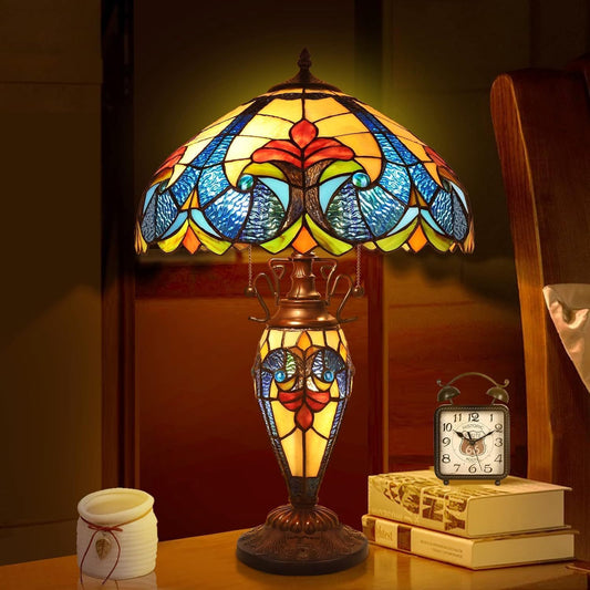 Txdefrig Stained Glass Art Deco Table Lamp - 24'' Vintage Design For Bedroom, Living Room & Home Office - Includes 3 LED Bulbs (2700K, E12) - Night Light & Year-Round Home Decor (Ideal Gift)