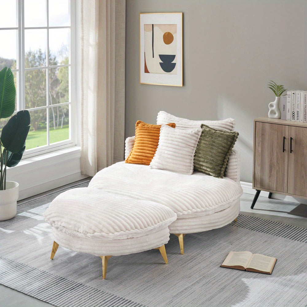 Big Lazy Sofa with Footstool, Corduroy Single Sofa Chair with 3 pillows and 1 Footstool, Big Sofa Chair for Apartment Office Living Room Studio -Beige, 65'' L
