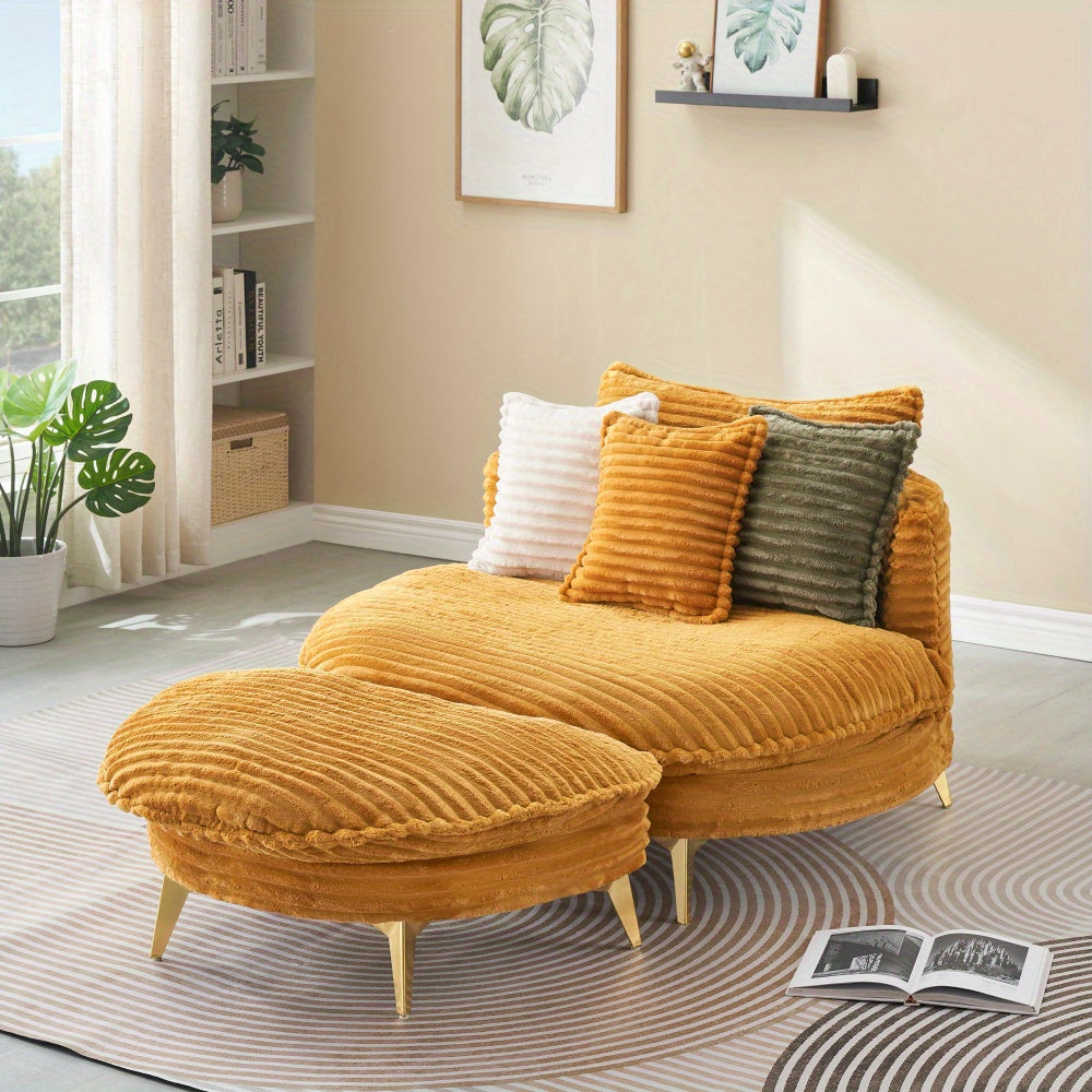 Big Lazy Sofa with Footstool, Corduroy Single Sofa Chair with 3 pillows and 1 Footstool, Big Sofa Chair for Apartment Office Living Room Studio -Beige, 65'' L