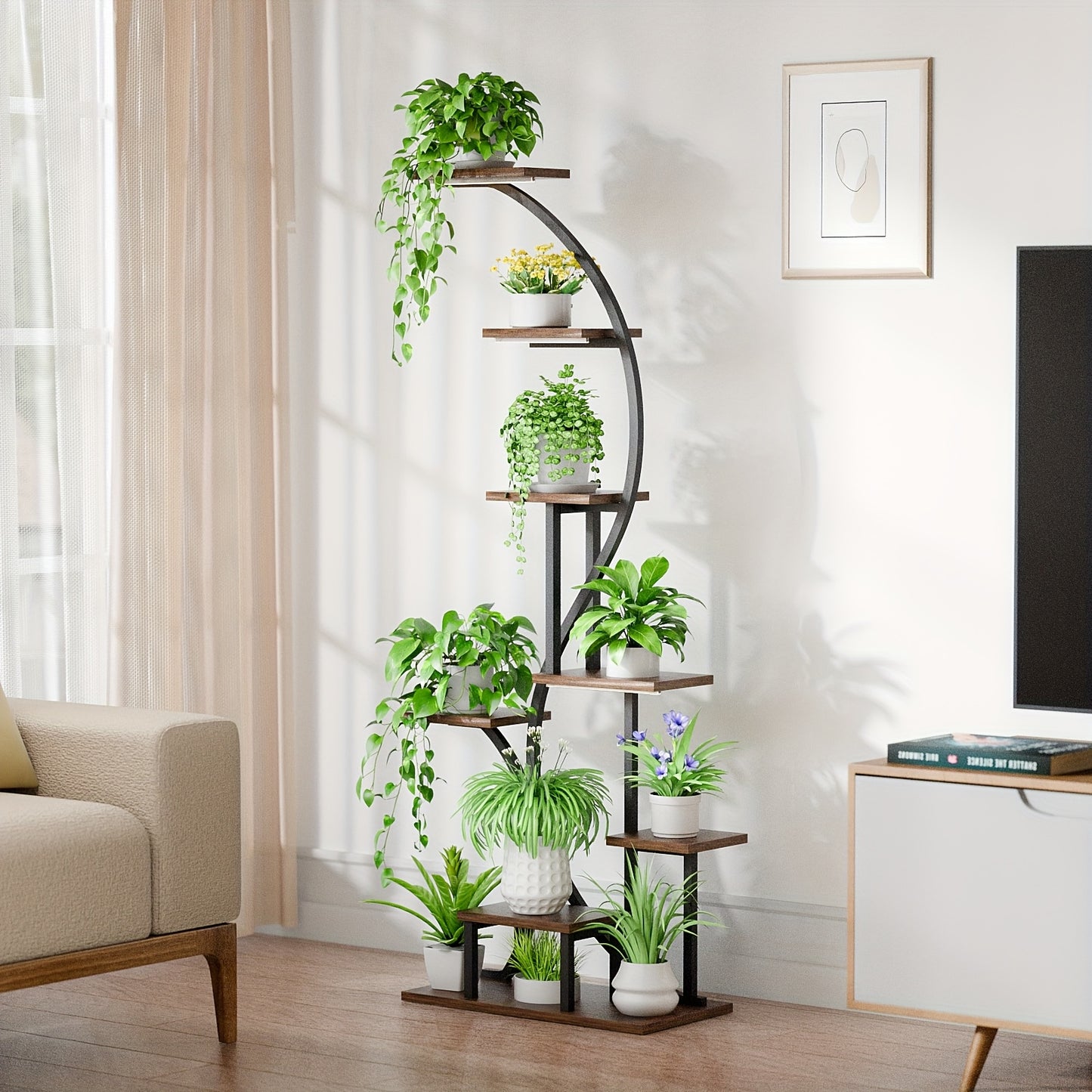 Plant Stand Indoor With Grow Light, 8 Tiered Metal Plant Shelf Indoor, 65'' Tall Plant Stands For Indoor Plants Multiple, Flower Stands For Indoor Plants Living Room, Patio, Balcony 1 Pack