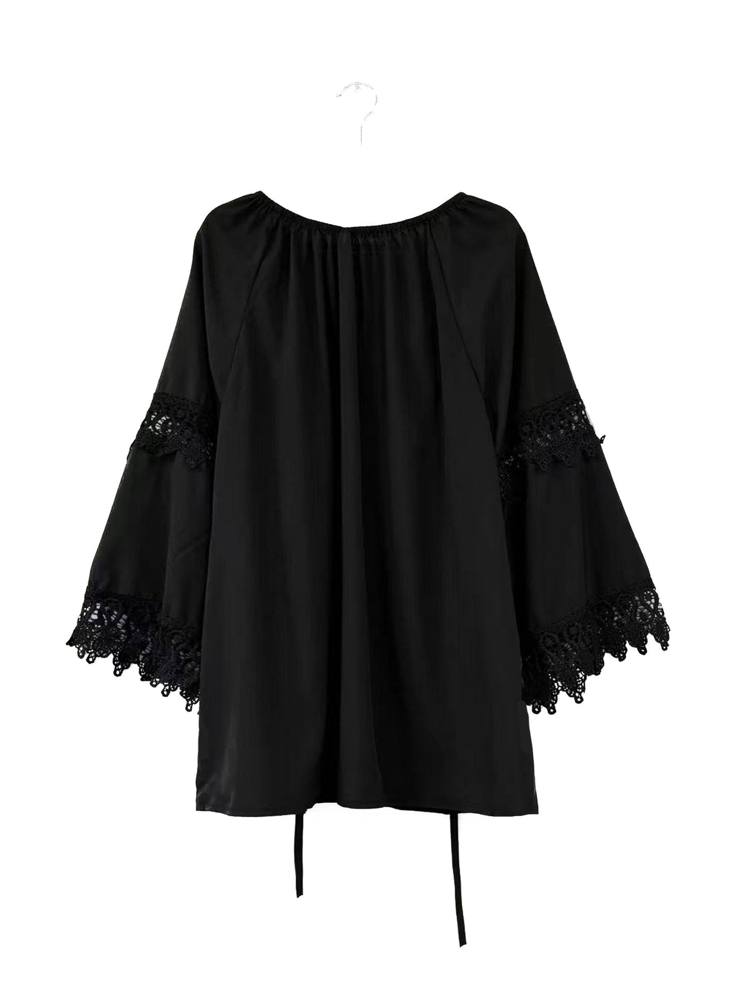 Women's Spring-Summer New Solid Color Contrast Lace Shirt Top
