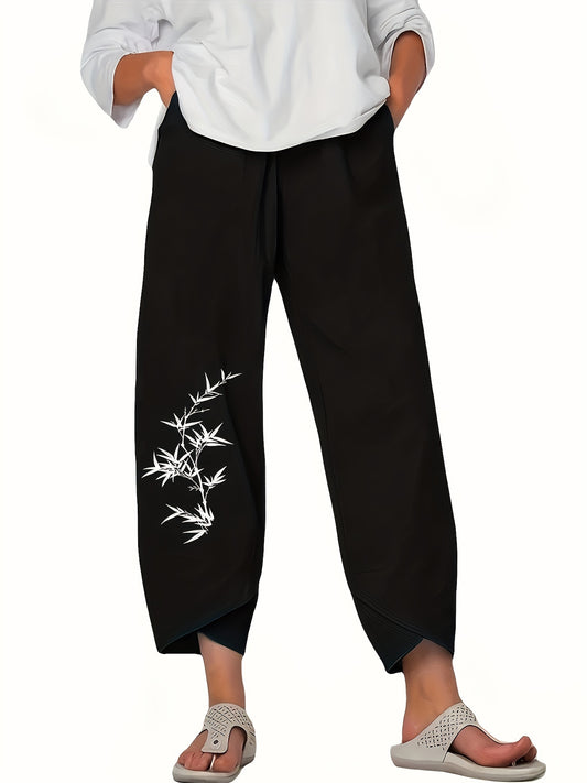 Vacation Trendy Super Popular Casual Elastic Waist Simple Slant Pocket Print Nine-Pants Women's Clothing