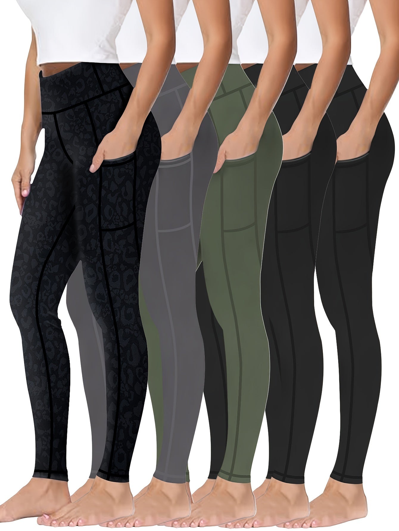 Five piece set of oversized sports leggings for women's 9-point yoga pants, fitness running compression pants