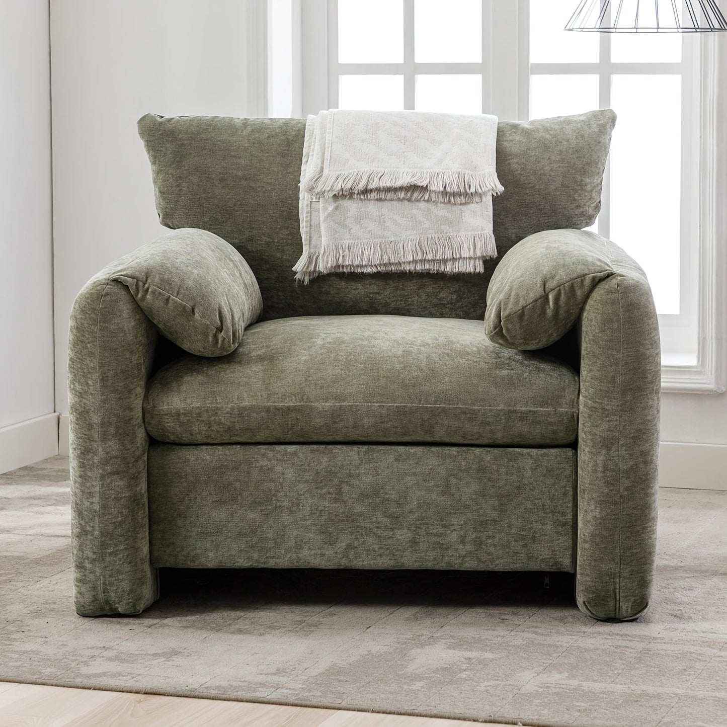 Set Of 2 - Chenille Oversized Armchair, Modern Upholstered Armchair - Modern Accent Chair & Leisure Single Sofa Chair for Living Room, Bedroom, Guest Room Or Balcony, White, Green, Grey